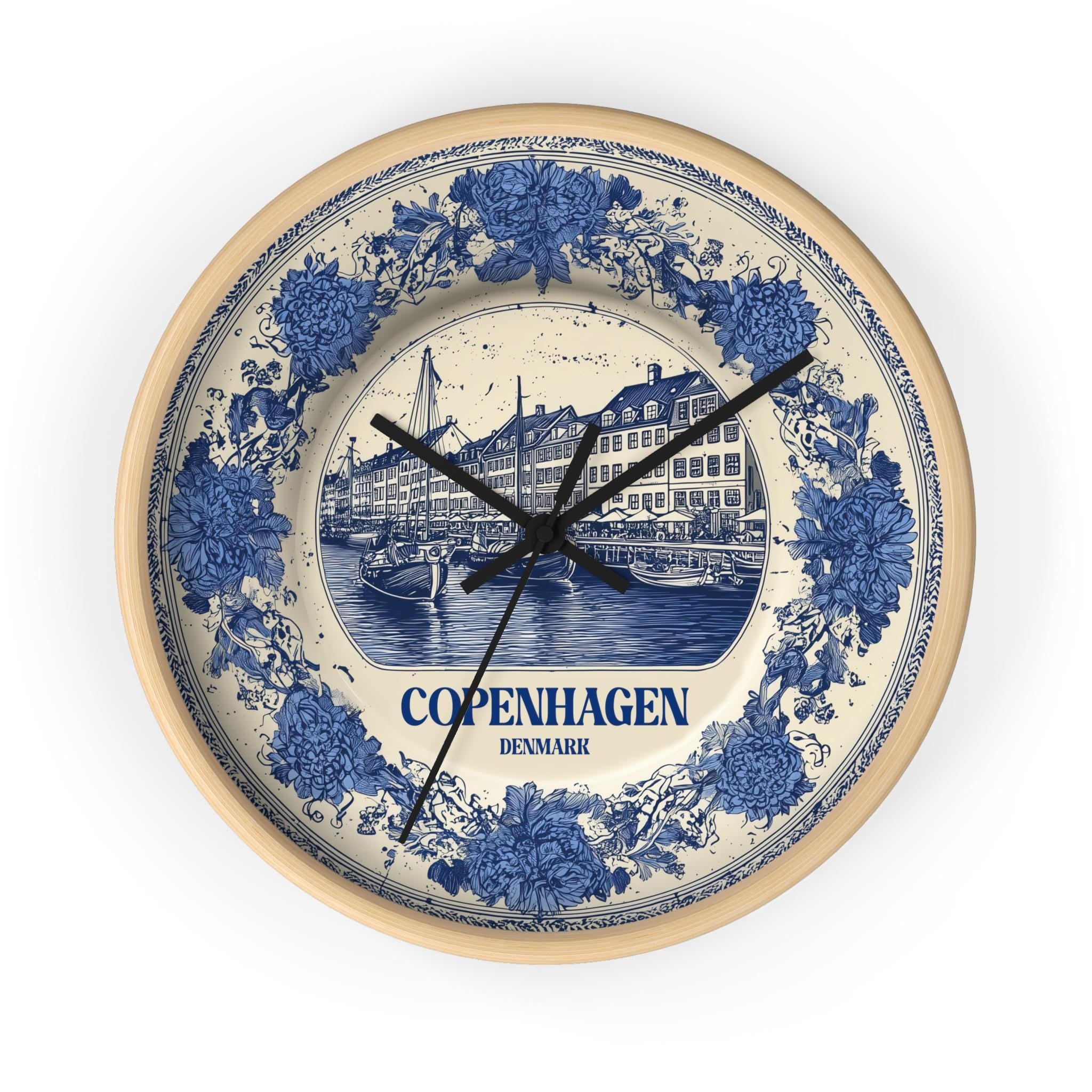 Copenhagen Denmark Wall Clock, Delf style Home Decor, Vintage City Travel Keepsake Art