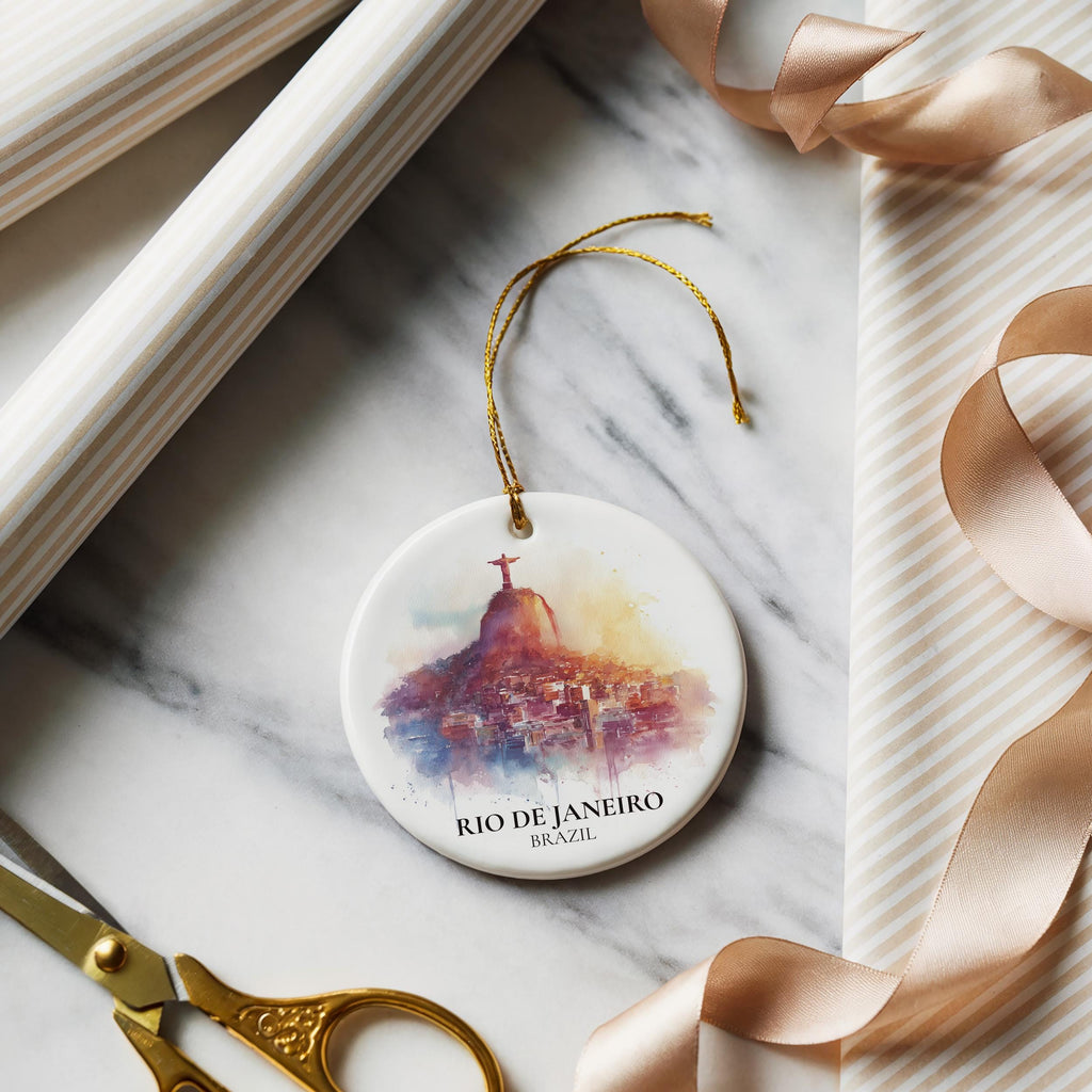 Rio Brazil Personalized Watercolor Ornament, Custom Ceramic Christmas gift, Travel Keepsake