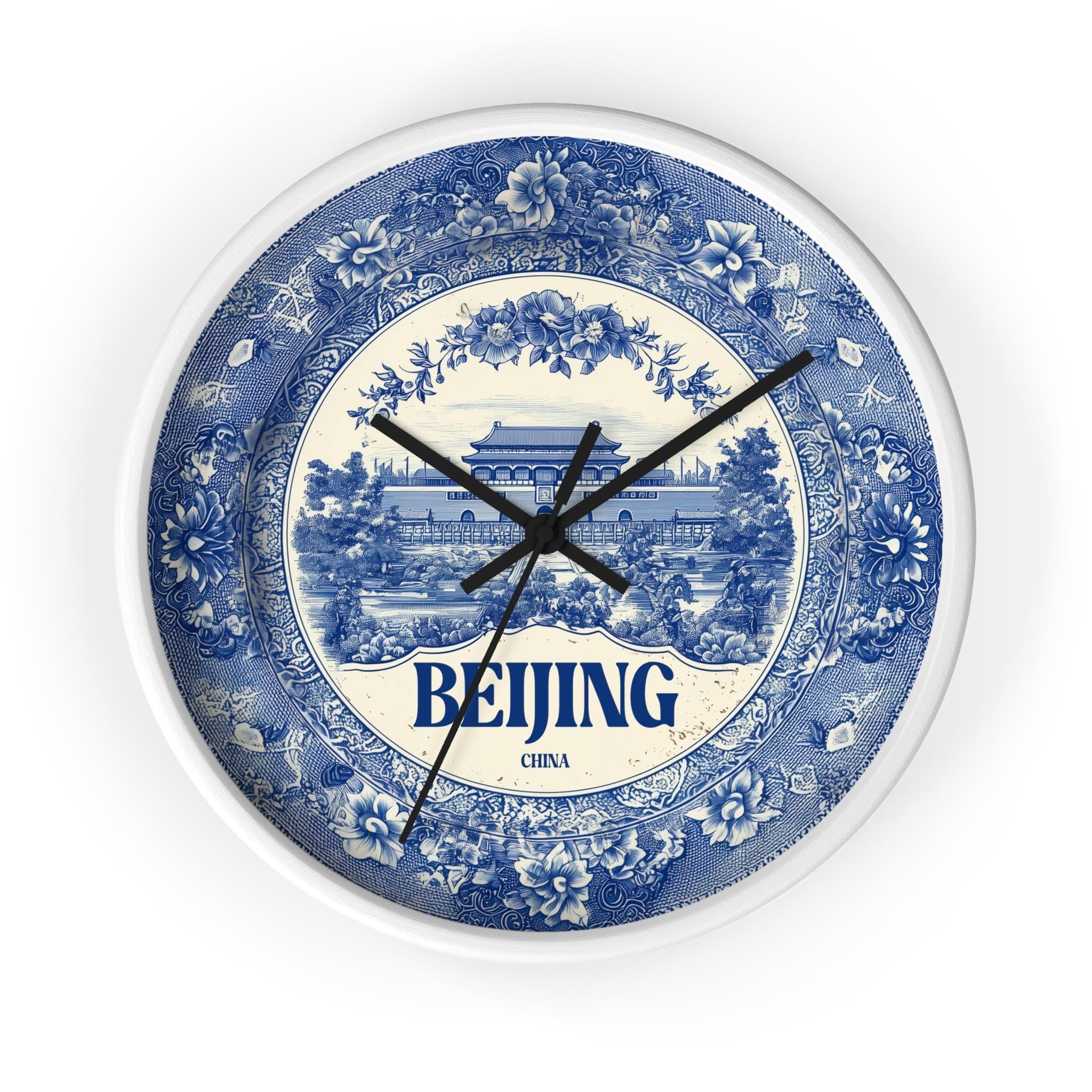 Beijing China Wall Clock, Delf style Home Decor, Vintage City Travel Keepsake Art
