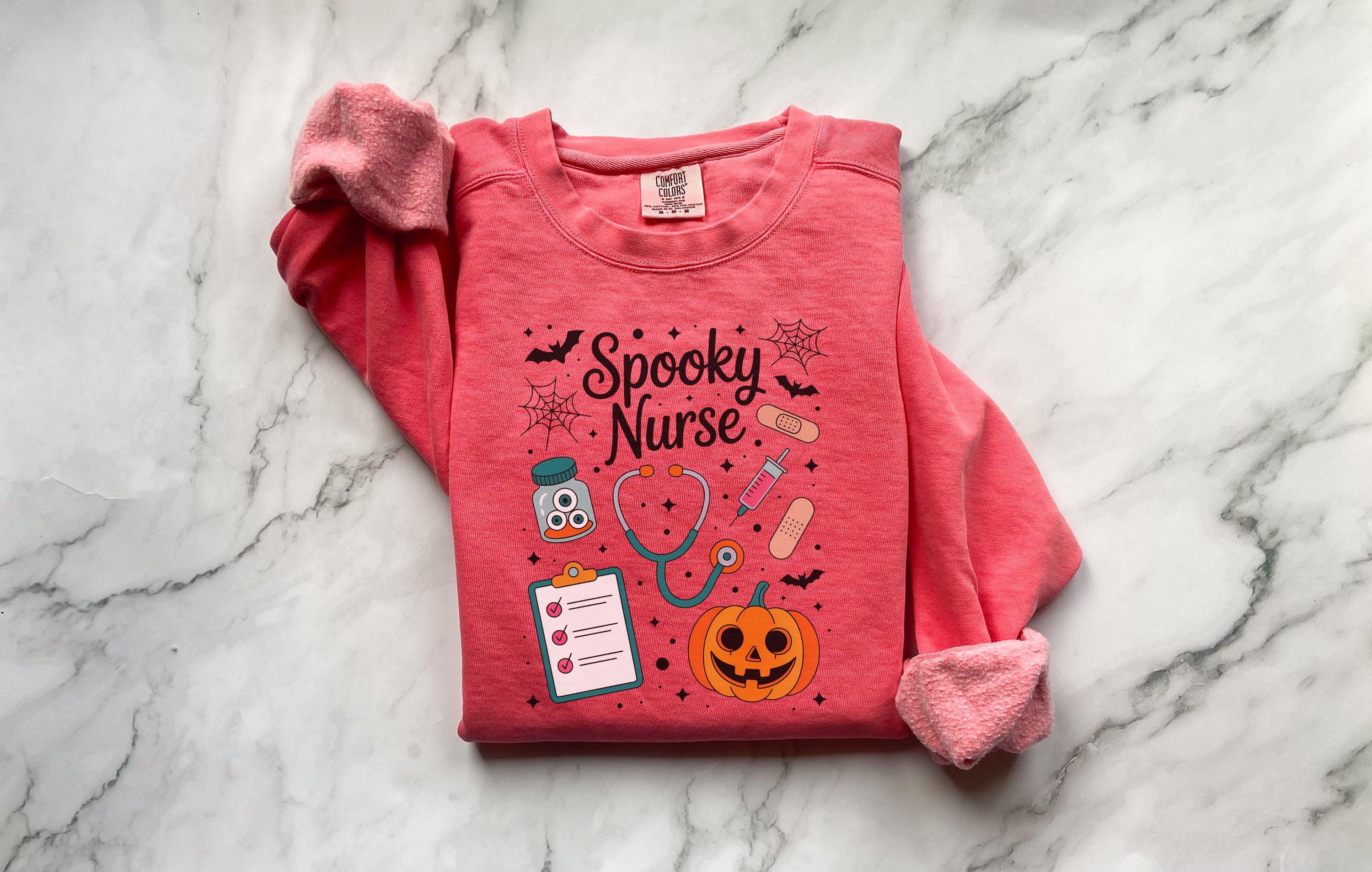 Cute Spooky Nurse Halloween Shirt, Funny RN Top in Retro Medical School, Cute Fall Apparel, Cozy Autumn Outfit, Unique Gift for Nurse