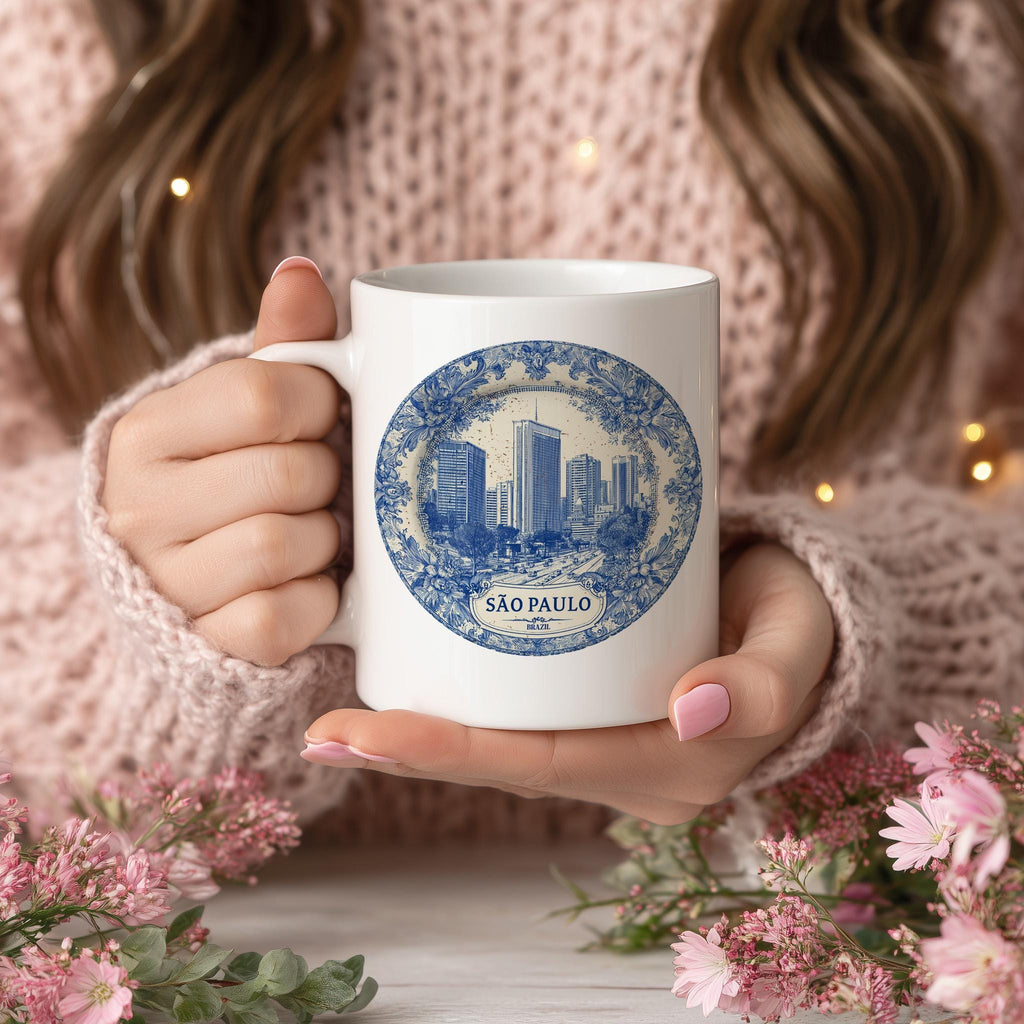Sao Paulo Brazil Mug, Custom Delft Style cup, Personalized Vintage Travel City Gift