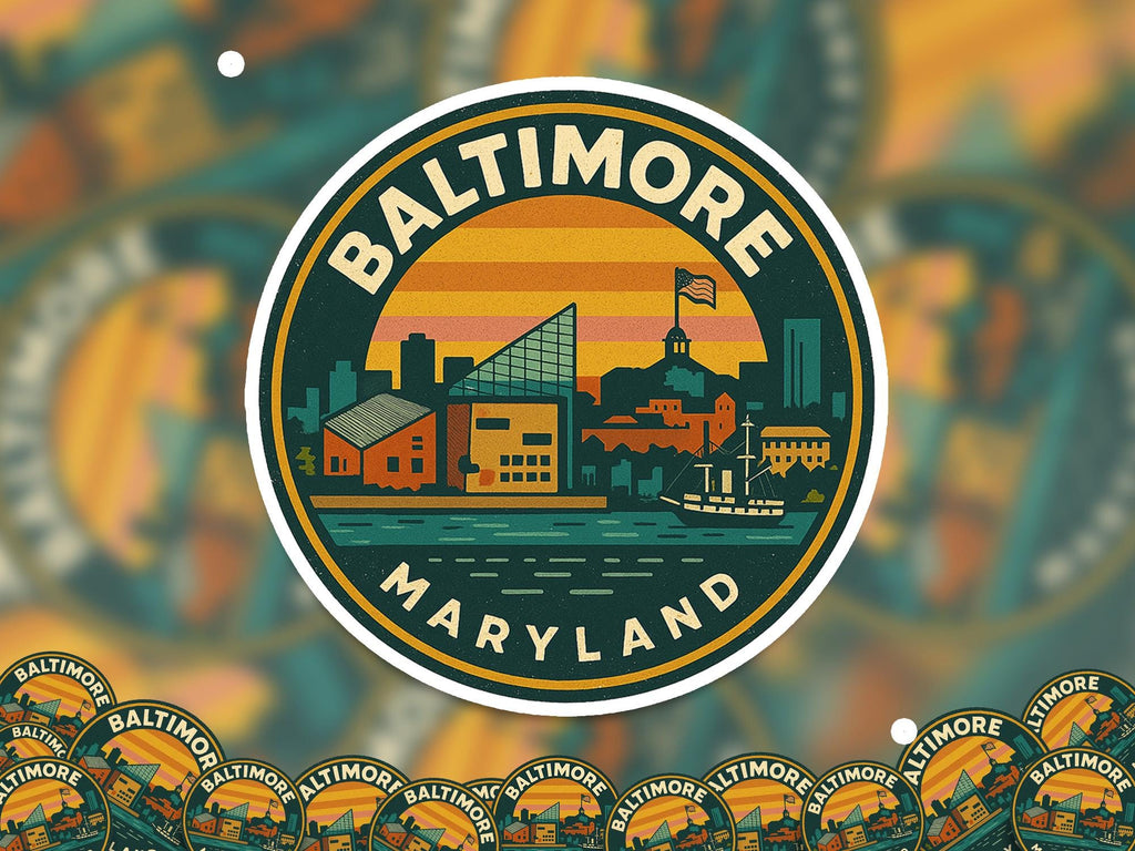 Baltimore Maryland United States Kiss-Cut Vinyl, Waterproof Decal, Retro Travel Lover Collection
