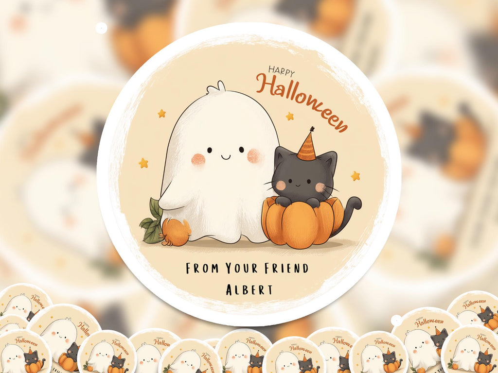 Personalized Halloween Favor Bag Sticker: Waterproof Kiss-Cut Vinyl