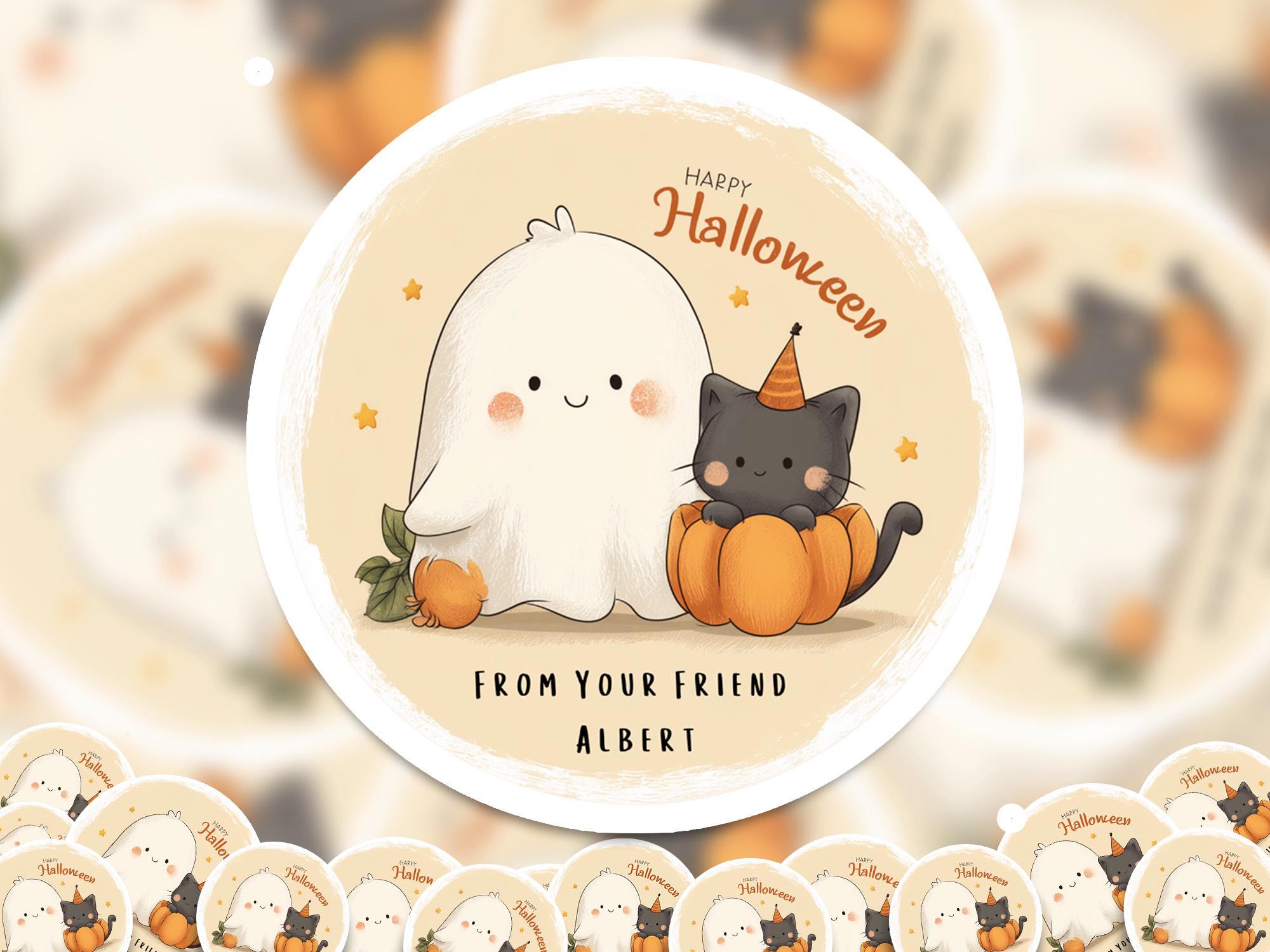 Personalized Halloween Favor Bag Sticker: Waterproof Kiss-Cut Vinyl