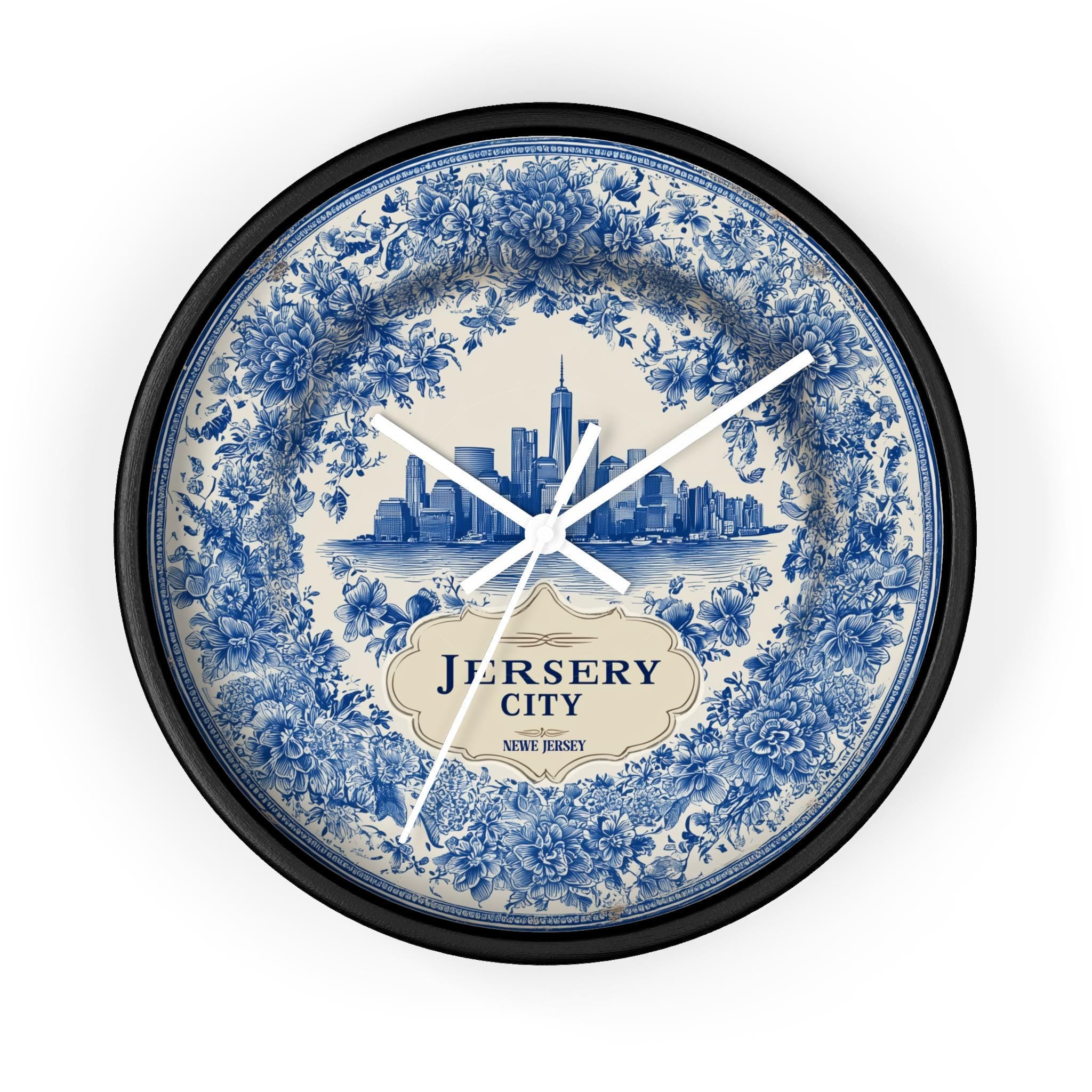 Jersey City New Jersey Wall Clock, Delf style Home Decor, Vintage City Travel Keepsake Art