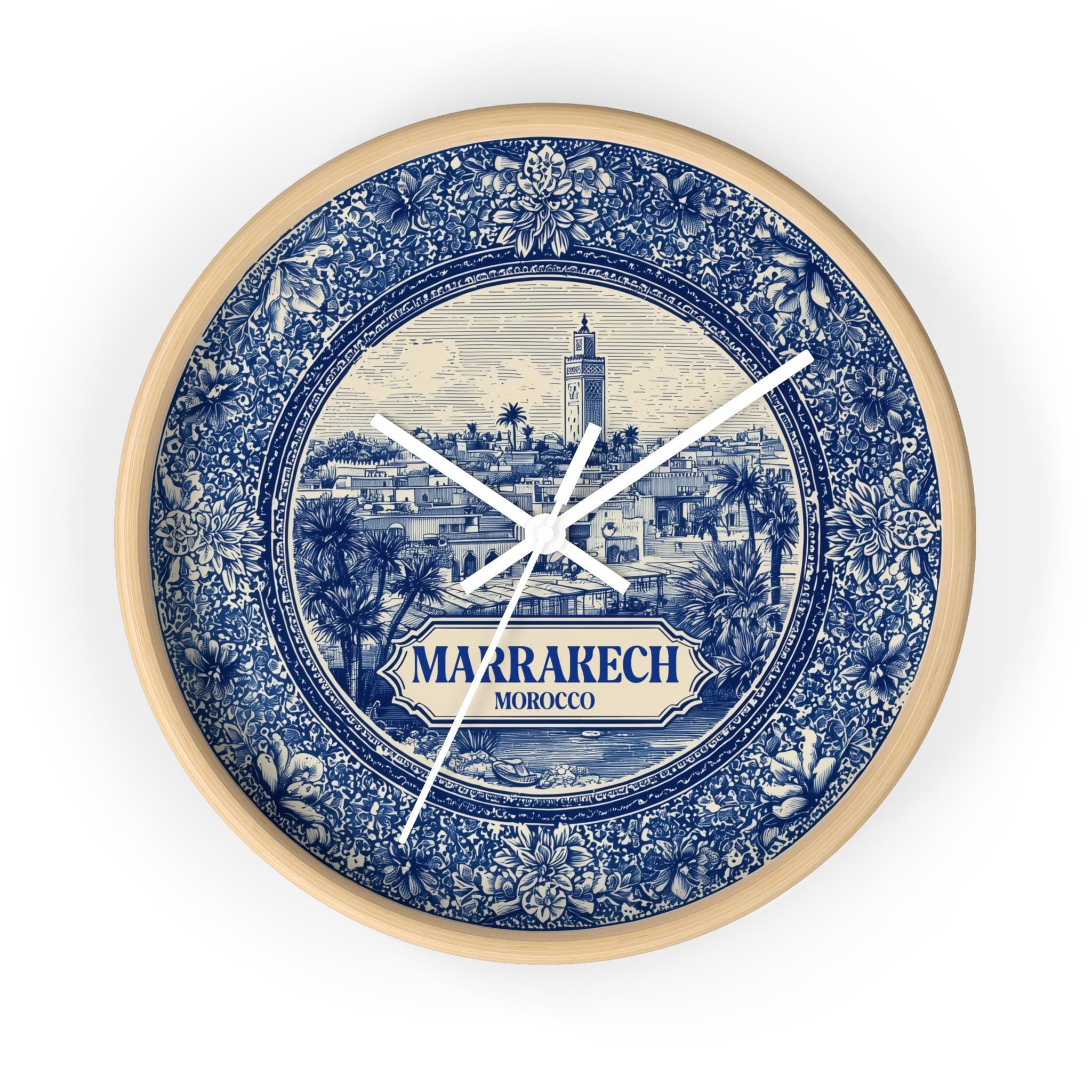 Marrakech Morocco Wall Clock, Delf style Home Decor, Vintage City Travel Keepsake Art