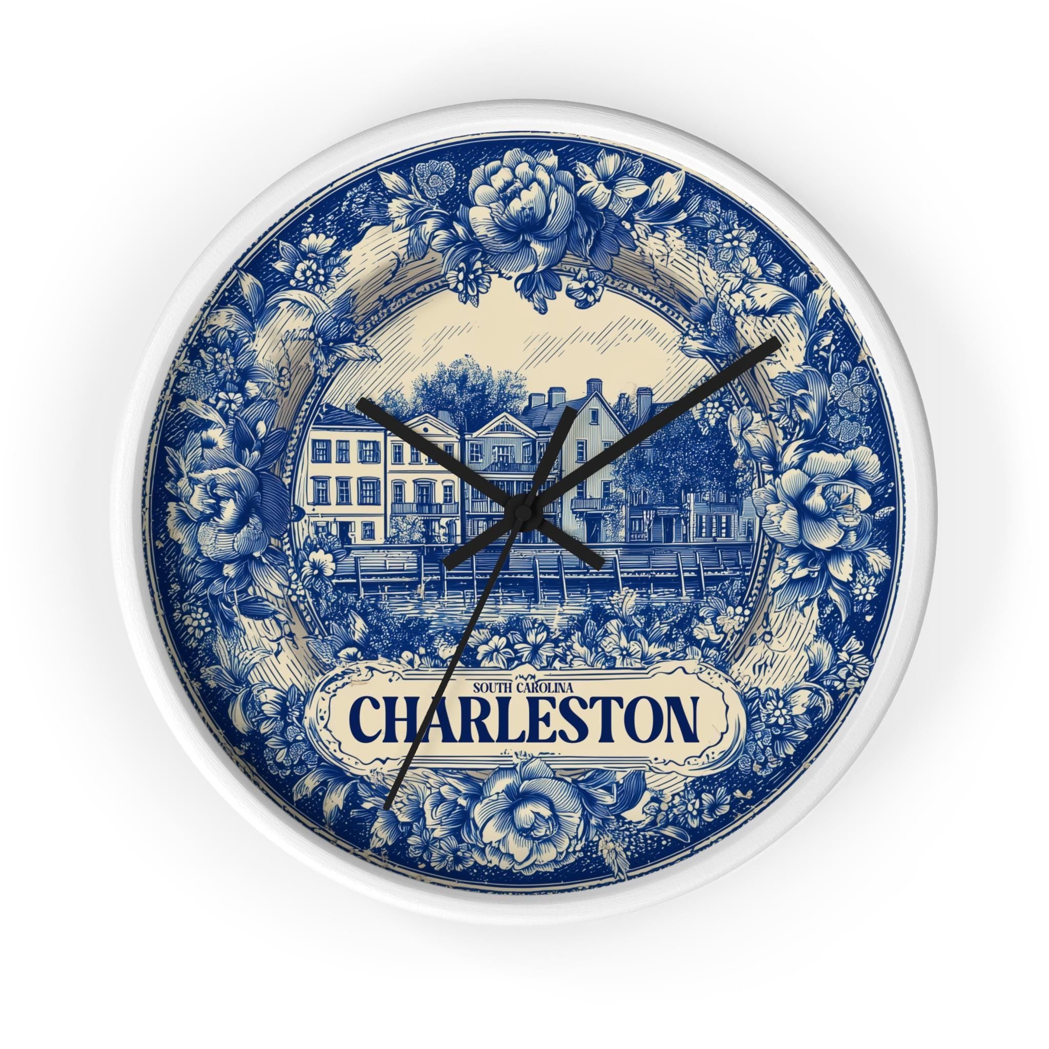Charleston South Carolina Wall Clock, Delf style Home Decor, Vintage City Travel Keepsake Art