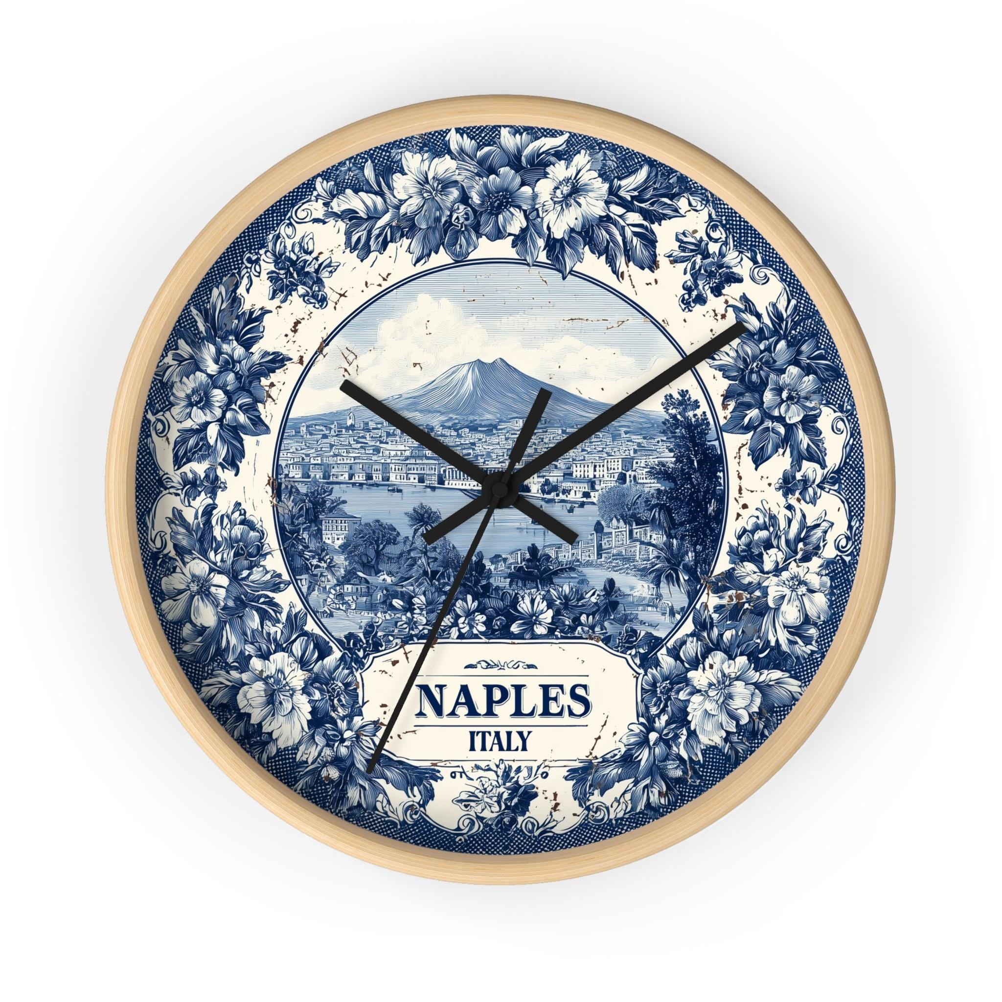 Naples Italy Wall Clock, Delf style Home Decor, Vintage City Travel Keepsake Art