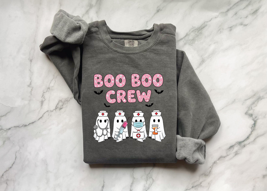 Boo Boo Crew Halloween Nurse Sweatshirt, Spooky RN Fall Top Cozy Autumn Pullover, Cute Retro Gift for Nurse