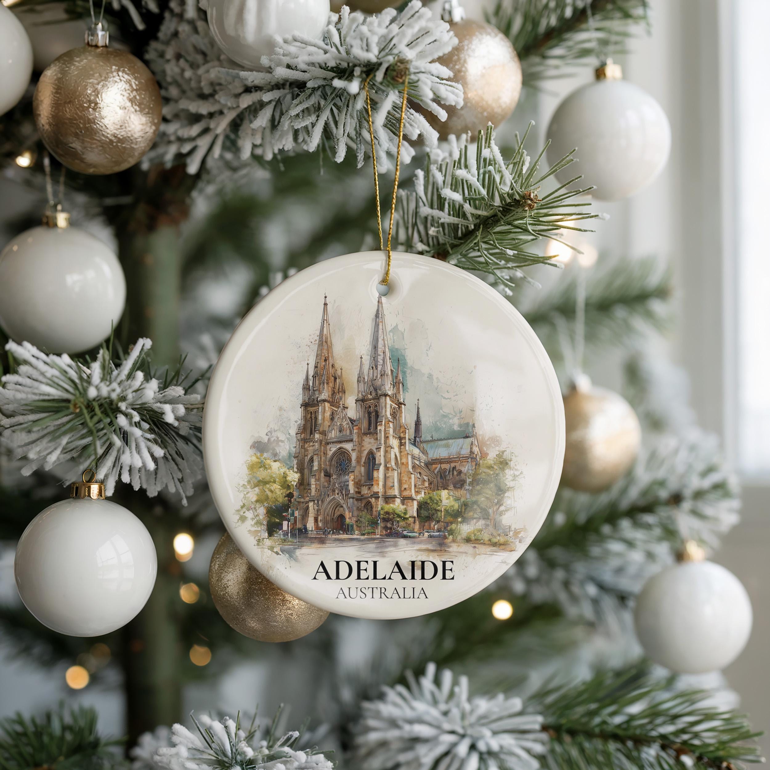 Adelaide Australia Personalized Watercolor Ornament, Custom Ceramic Christmas gift, Travel Keepsake