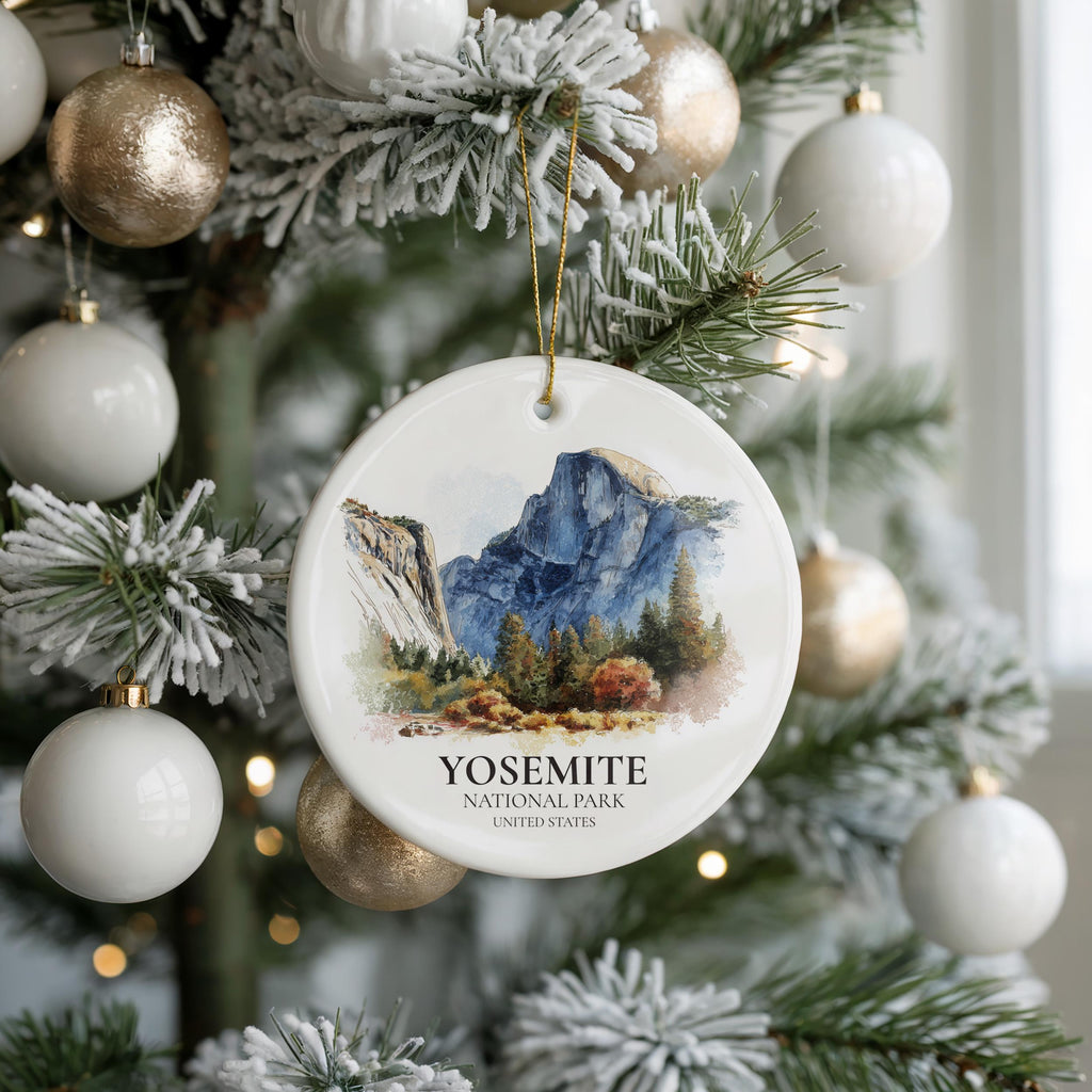 Yosemite National Park United States Personalized Watercolor Ornament, Custom Ceramic Christmas gift, Travel Keepsake