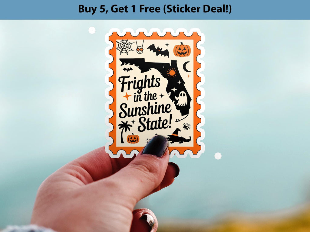 Florida Stamp Halloween Sticker, Spooky USA Kiss-Cut Vinyl, Waterproof Decal, United States Travel