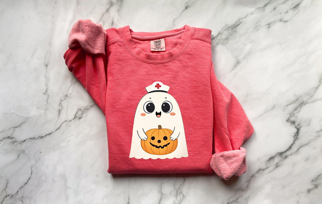 Halloween Nurse Sweatshirt: Spooky Ghost & Pumpkin Retro Fall Top