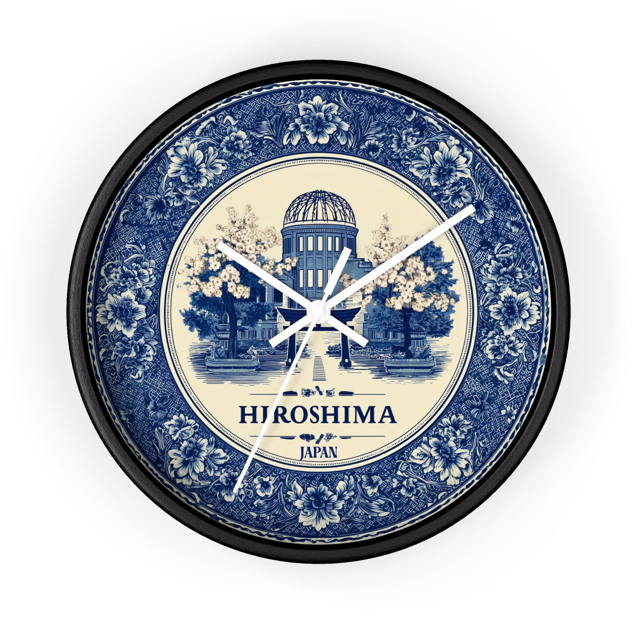 Hiroshima Japan Wall Clock, Delf style Home Decor, Vintage City Travel Keepsake Art
