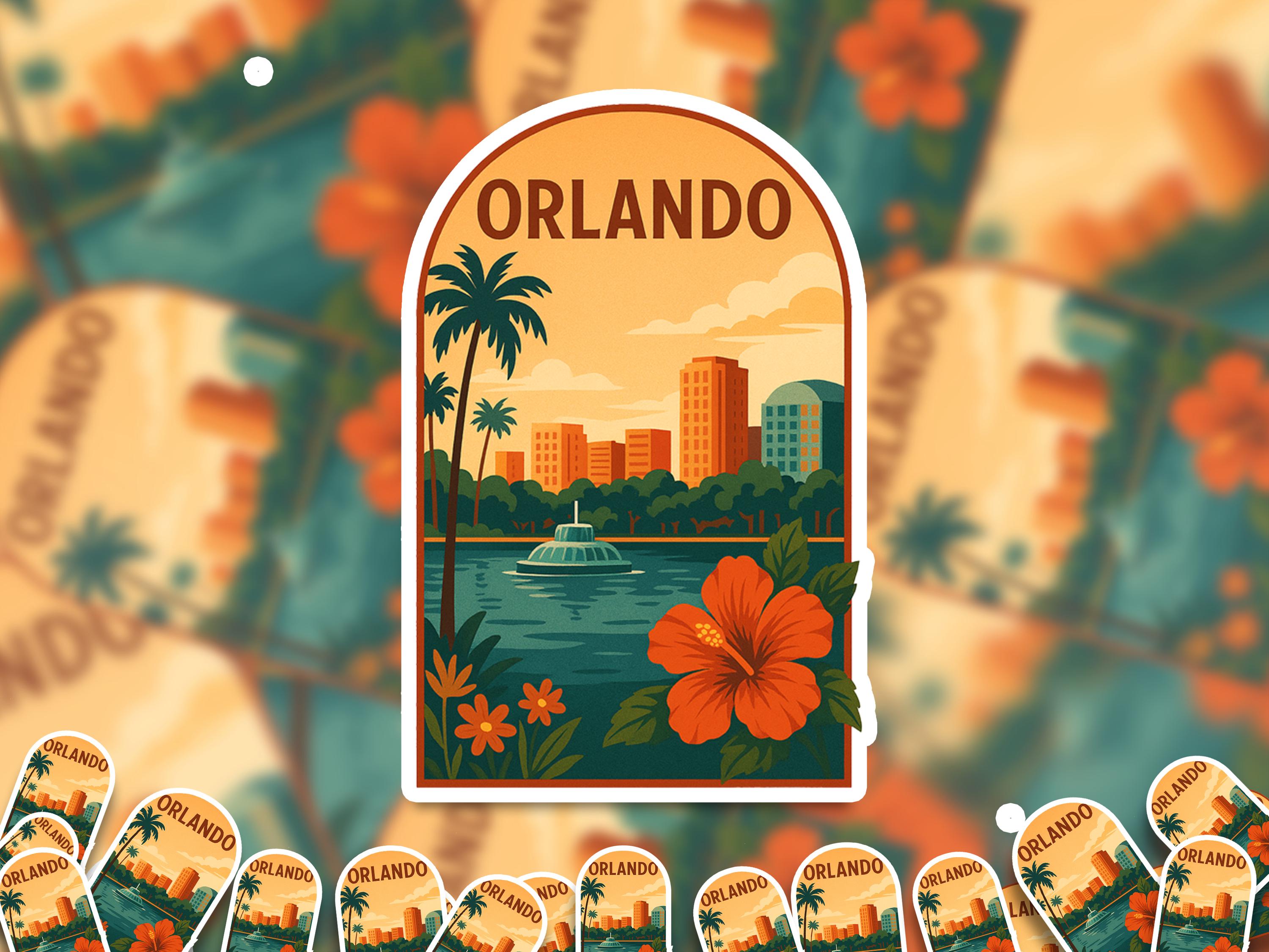 Orlando Florida Sticker, Vintage City Vinyl Decal, Retro Travel Lover Collection, Journal Scrapbook