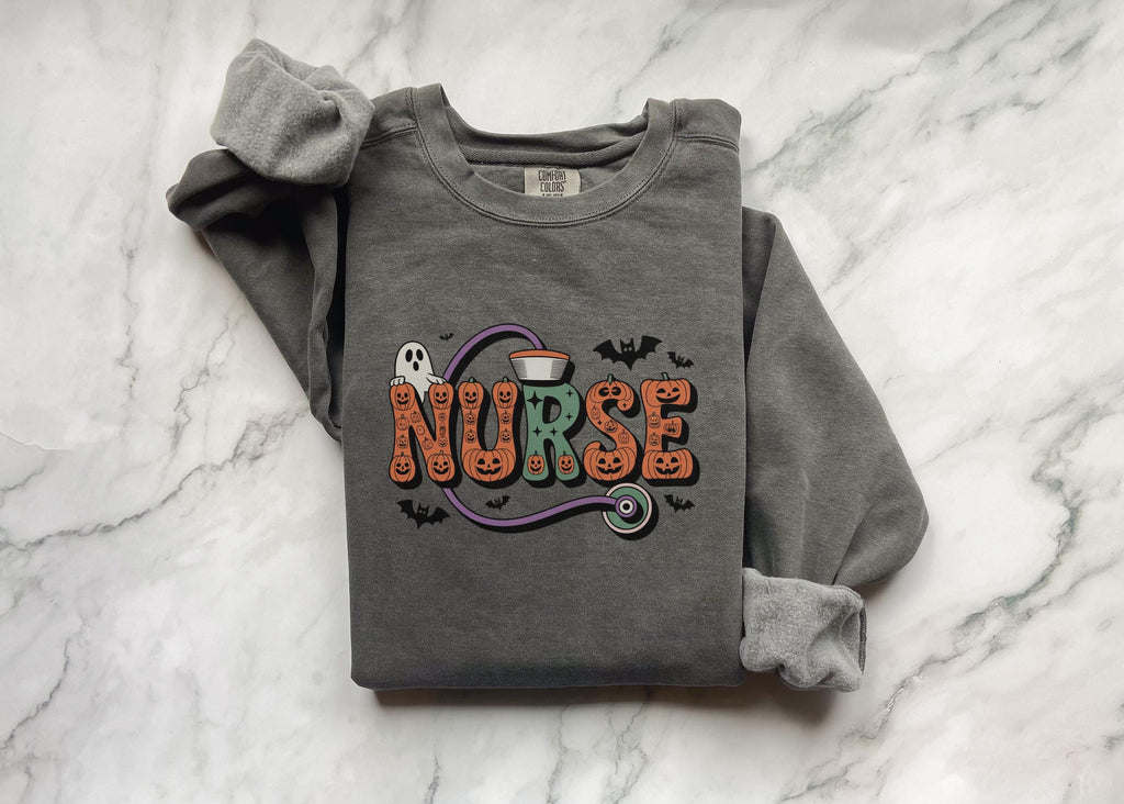 Retro Halloween Nurse shirt, Spooky Letters RN, Cute Nurse sweatShirt, Bats and Ghosts Nursing Pullover, Halloween Gift for nurse