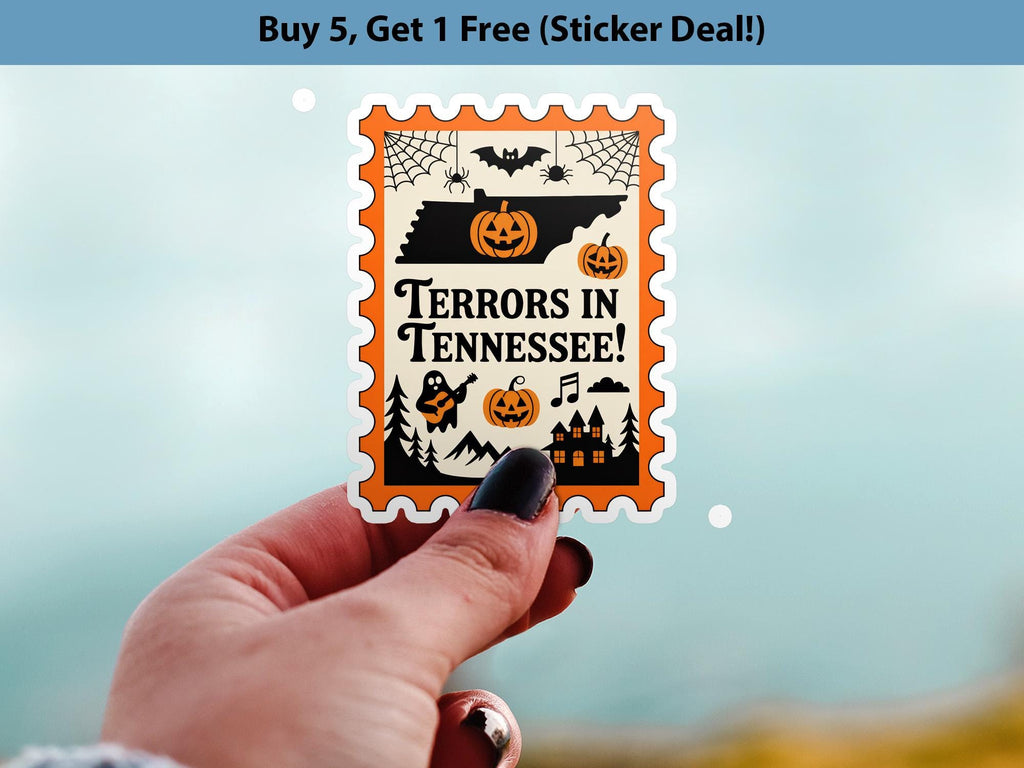 Tennessee Stamp Halloween Sticker, Spooky USA Kiss-Cut Vinyl, Waterproof Decal, United States Travel