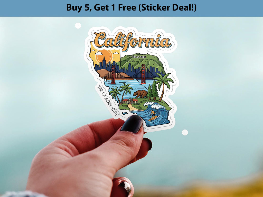 California State Sticker, USA Kiss-Cut Vinyl, Landmark Waterproof Decal, United States Travel Collection