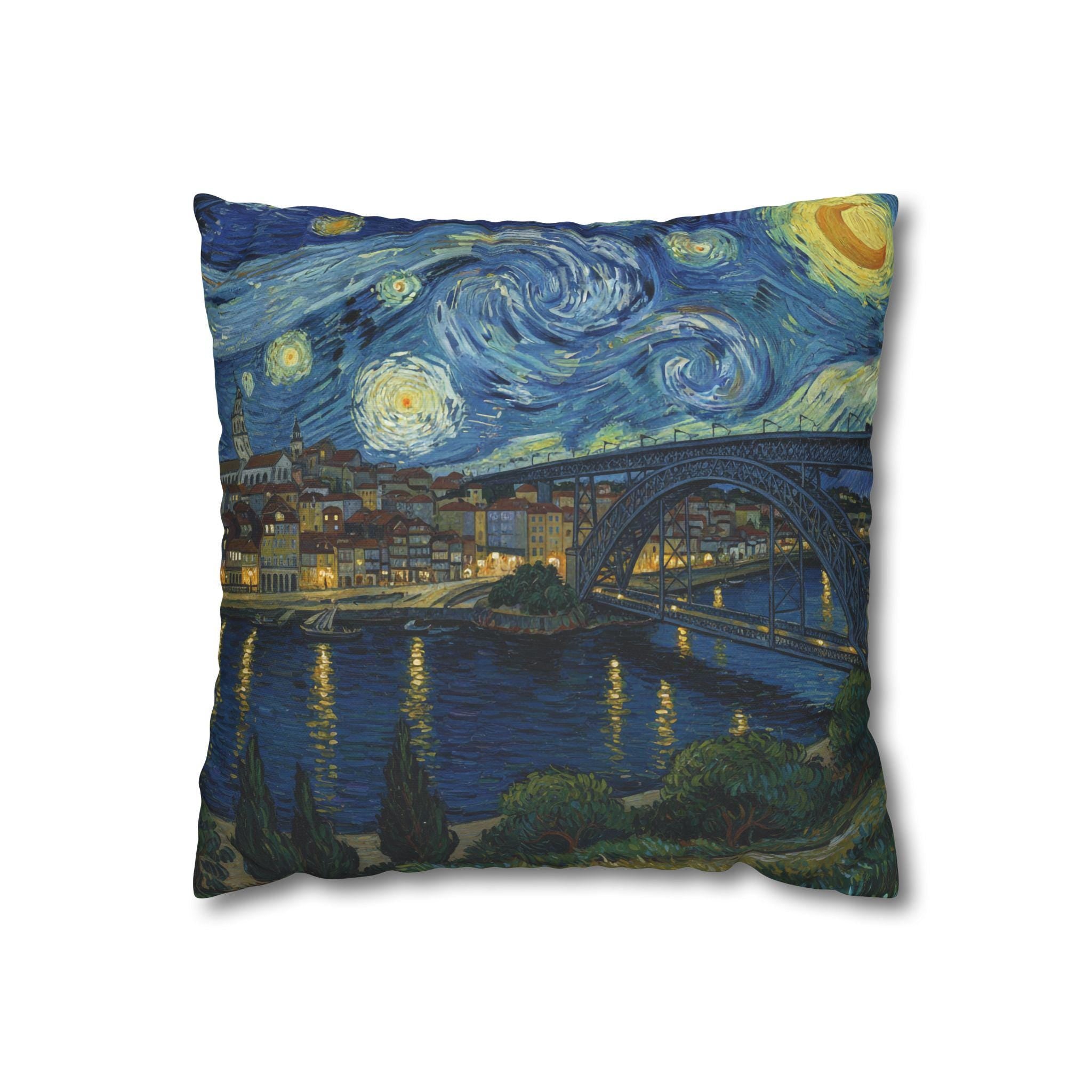 Porto Portugal Pillowcase Starry Night, Van Gogh Throw Pillow Canvas Home Decor Gift