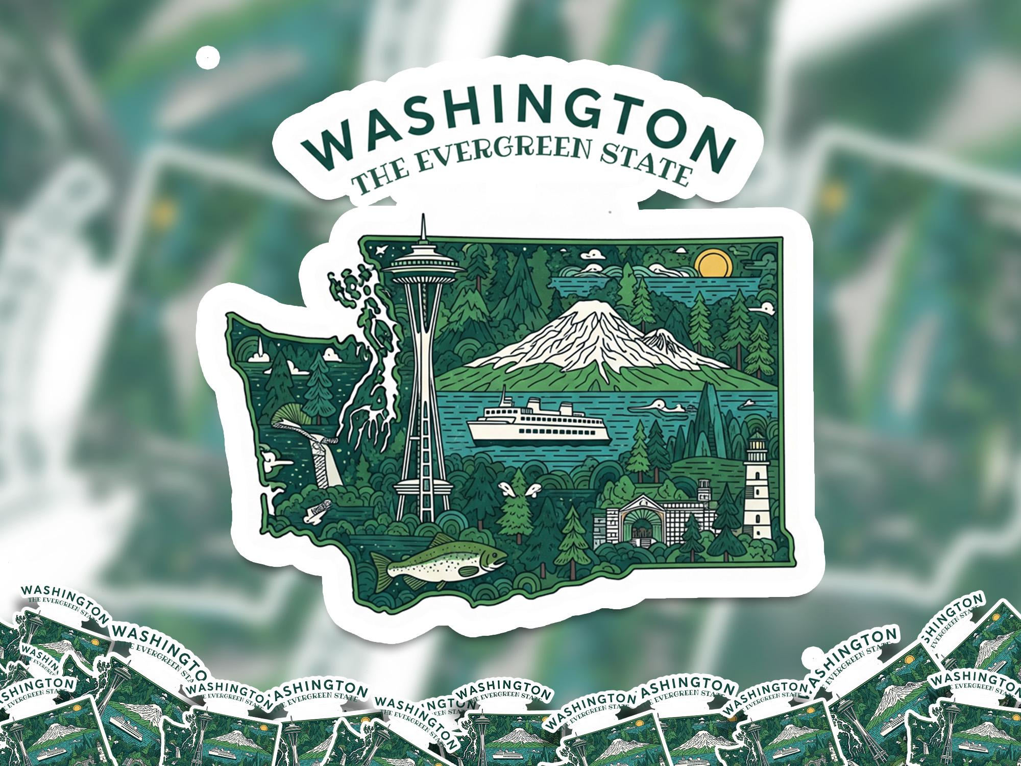 Washington State Sticker, USA Kiss-Cut Vinyl, Landmark Waterproof Decal, United States Travel Collection