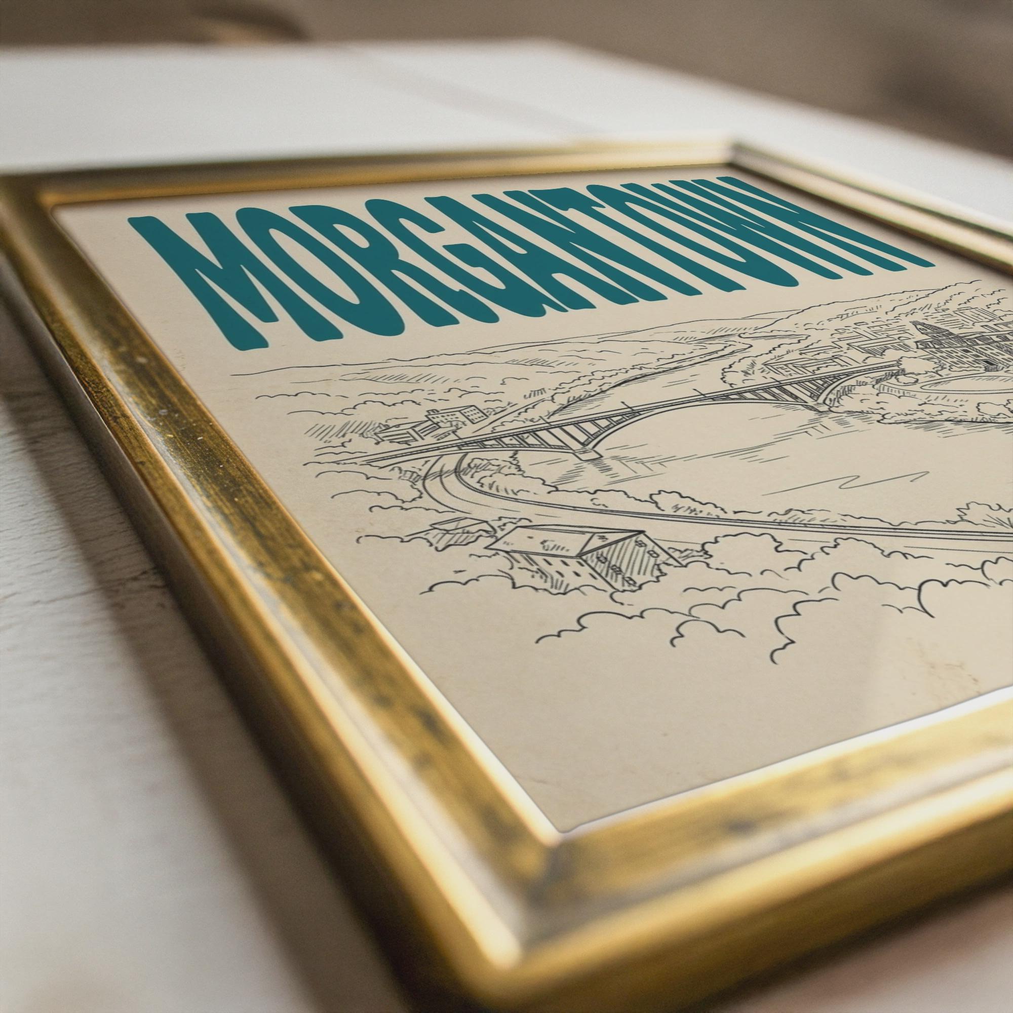 Morgantown West Virginia Wall Art, Framed Canvas Skyline Print, City Decor