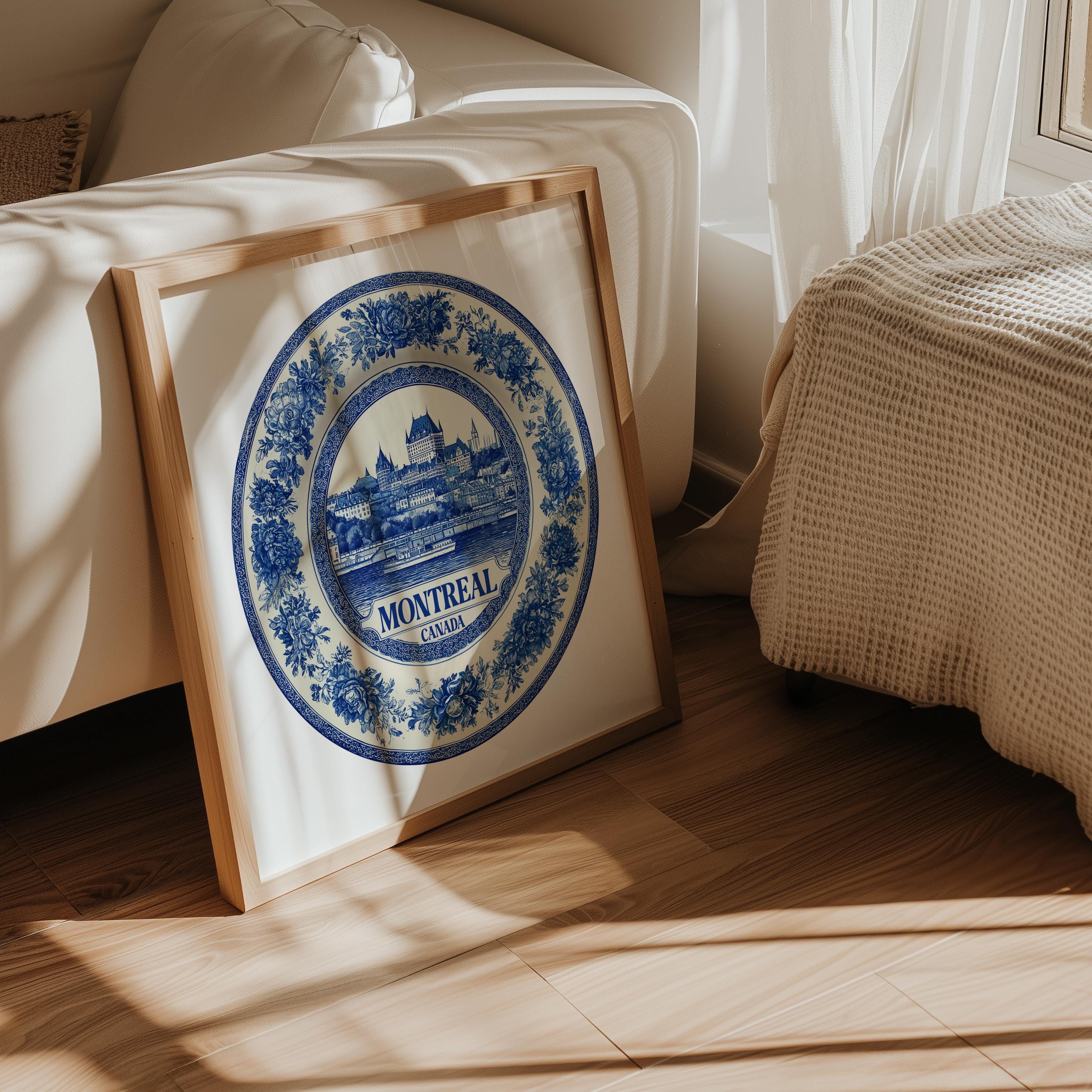 Montreal Canada Wall Art, Vintage Delft Blue Poster, City Print, Travel Home Decor