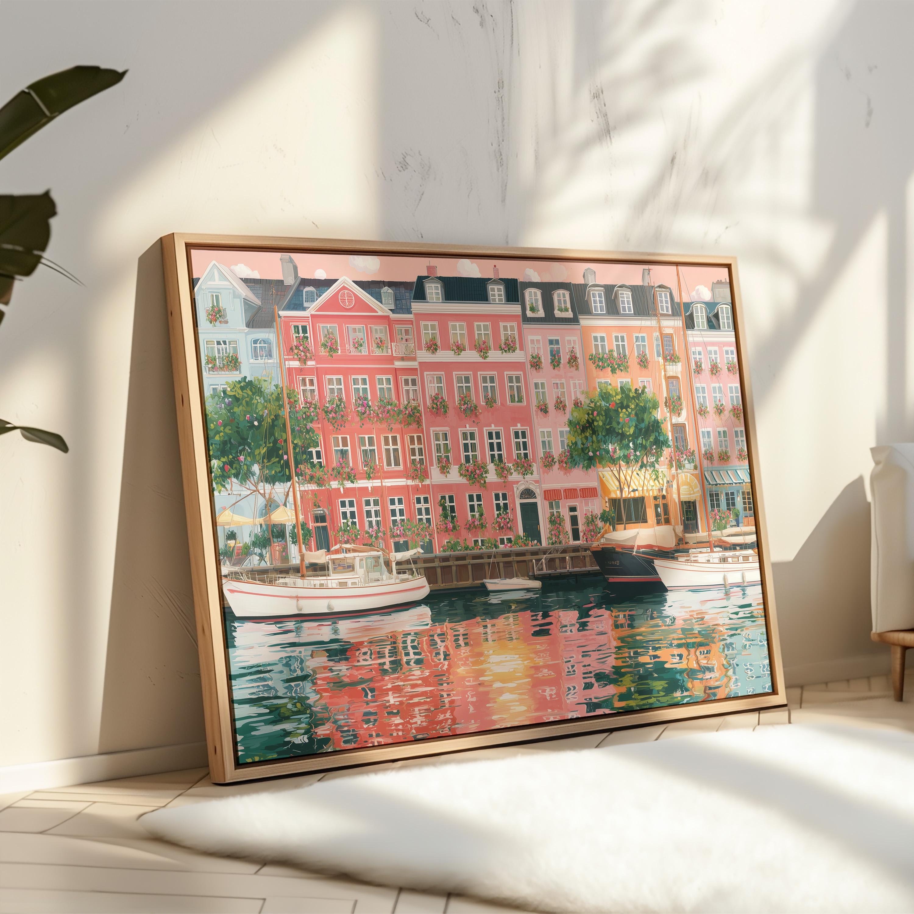 Copenhagen Spring Wall Art, Denmark Floral Travel Gift Decor Large Print Painting