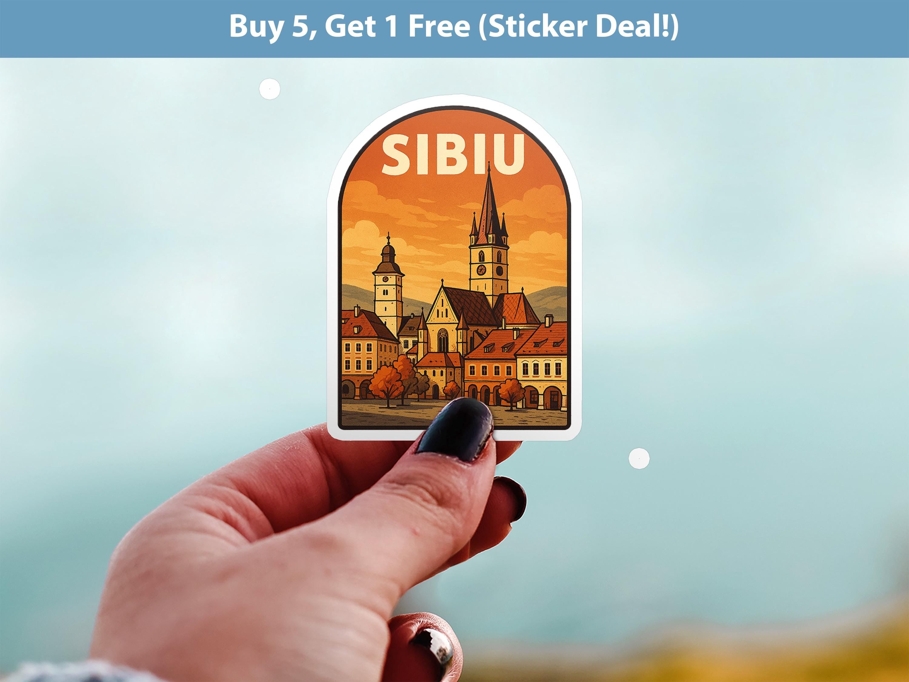 Sibiu Romania Sticker, Vintage City Vinyl Decal, Retro Travel Lover Collection, Journal Scrapbook
