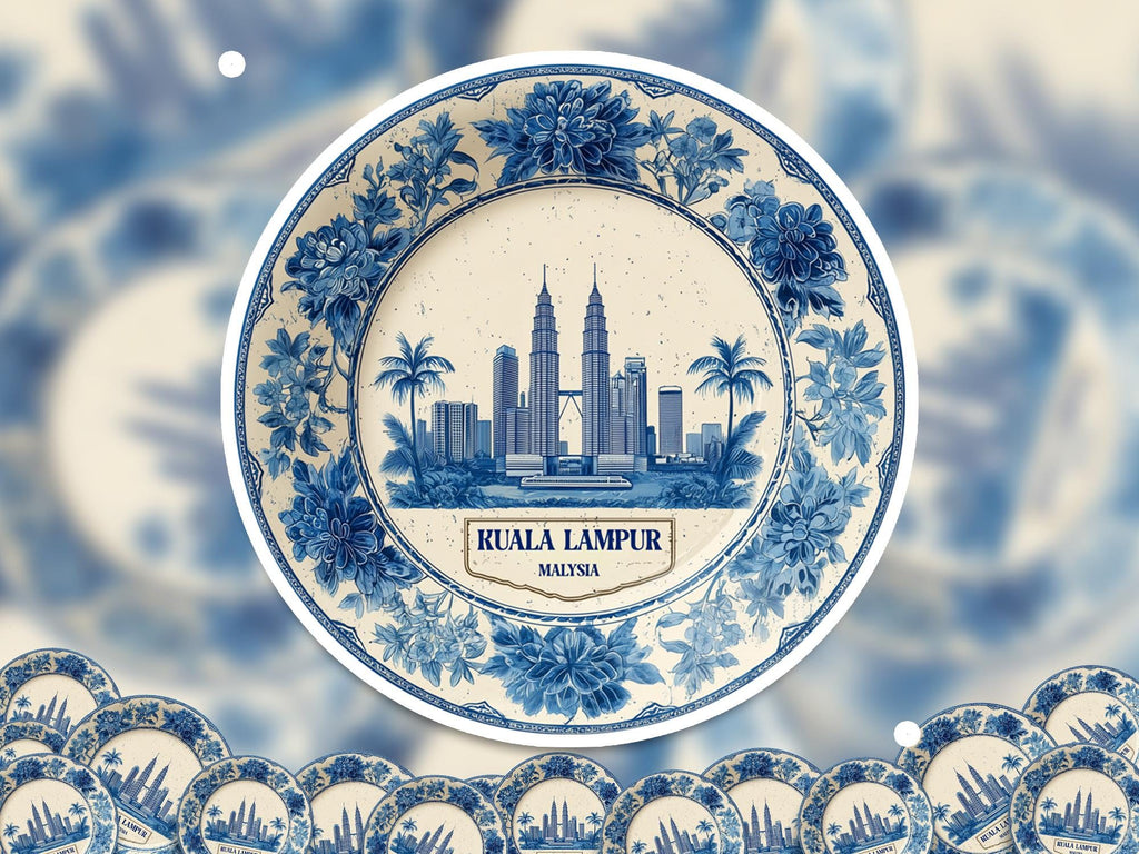 Kyiv Ukraine Sticker Vintage Delft style, Delftware Decal Waterproof Vinyl, Blue City Travel