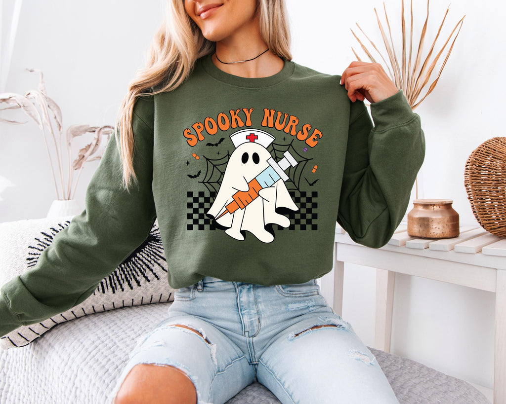 Spooky Nurse retro Halloween Sweatshirt, Halloween Gift for Nurse Sweater, Nurse Spooky , Nurse Halloween Boo Boo Crew