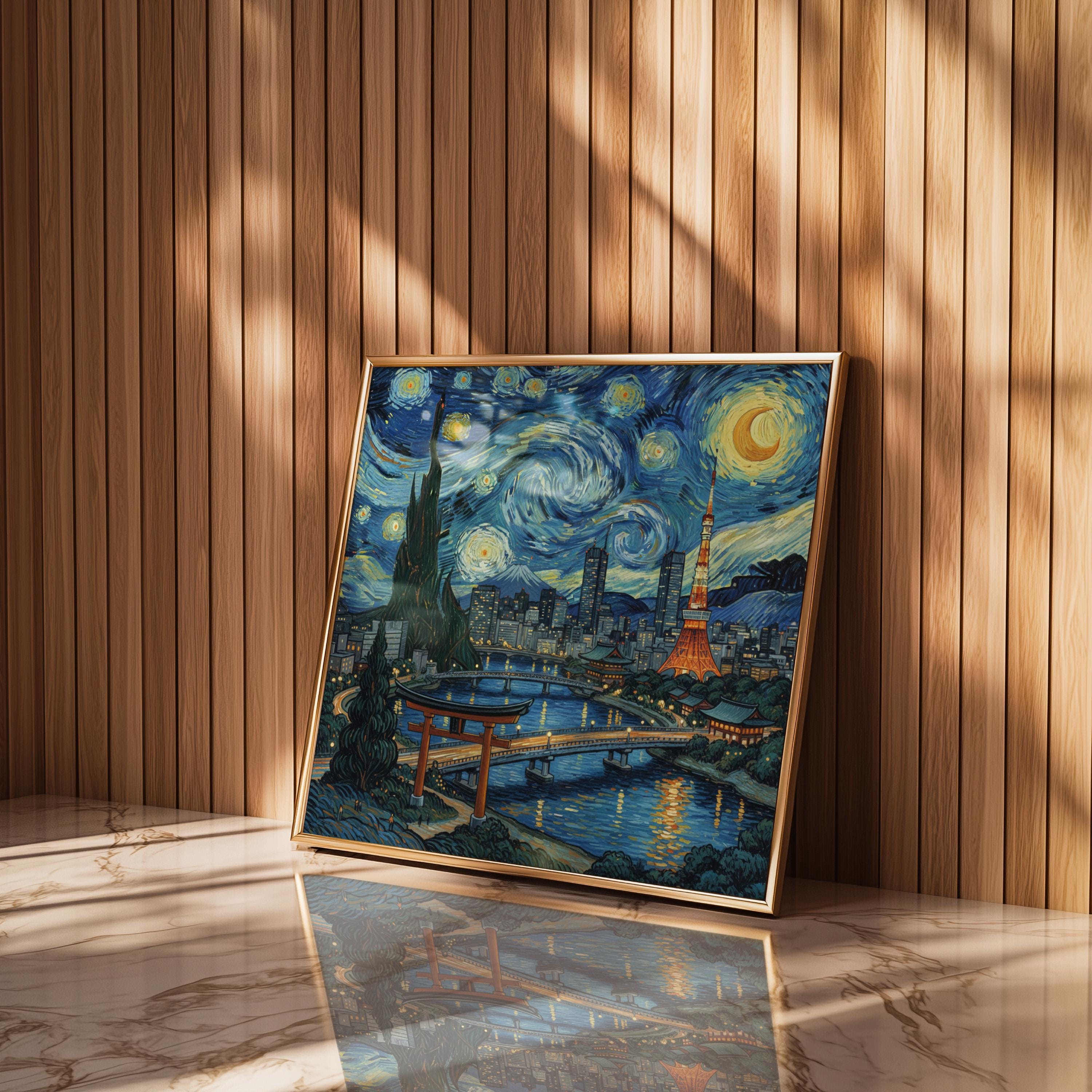 Tokyo Japan Starry Night Wall Art, Print, Japanese Travel Gift Home Decor