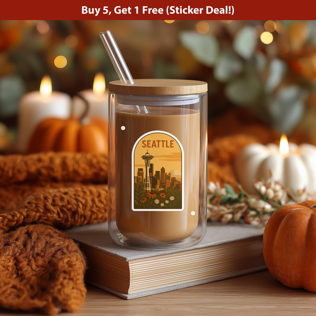 Seattle Washington Sticker, Vintage City Vinyl Decal, Retro Travel Lover Collection, Journal Scrapbook