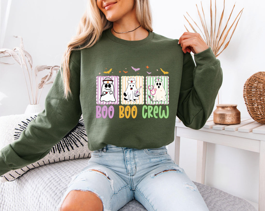 Boo Boo Crew Nurse Halloween Sweatshirt, Halloween Gift for Nurse Sweater, Nurse Spooky health care worker RN, Nurse Halloween Boo Boo Crew