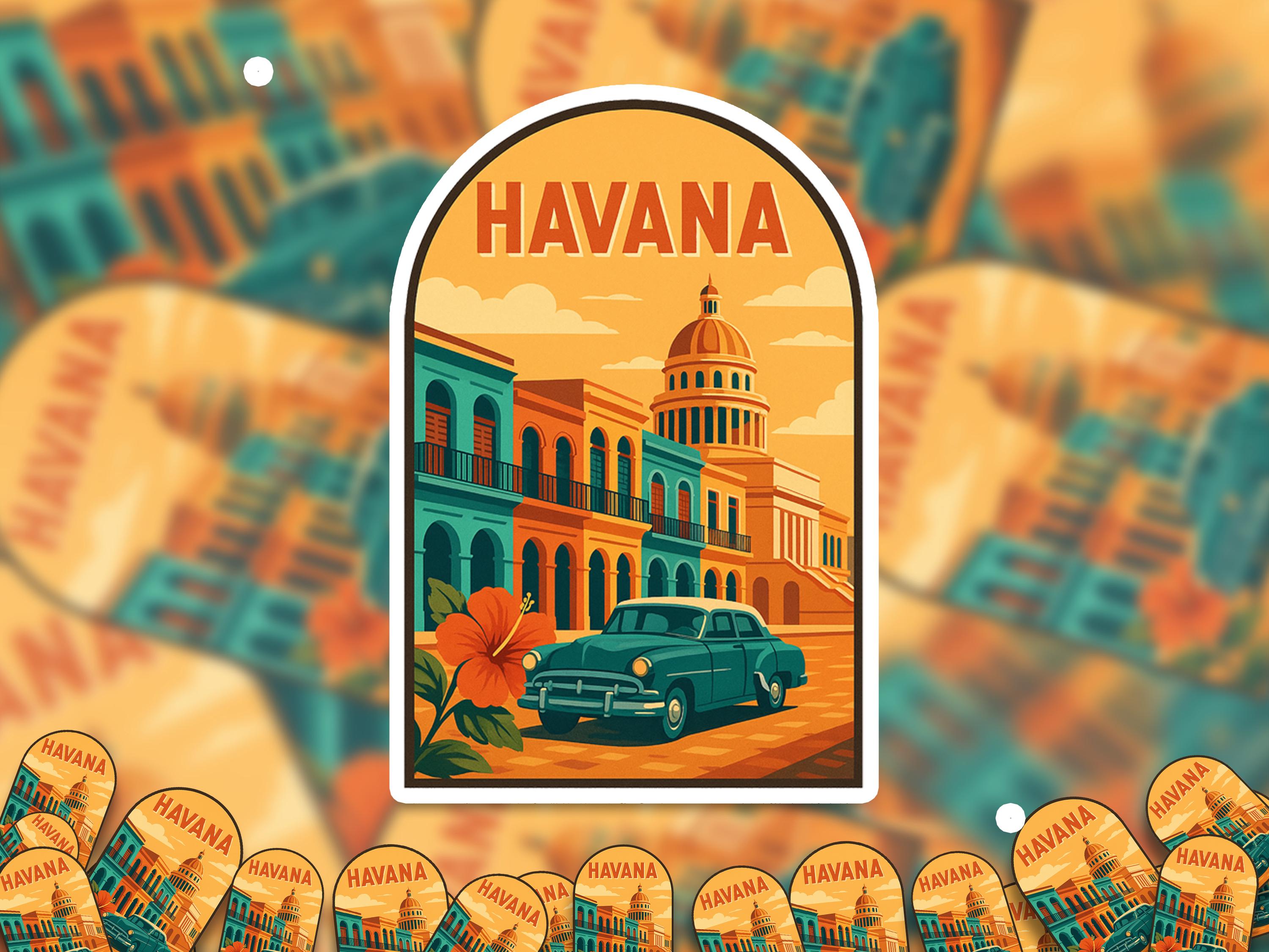 Havana Cuba Sticker, Vintage City Vinyl Decal, Retro Travel Lover Collection, Journal Scrapbook