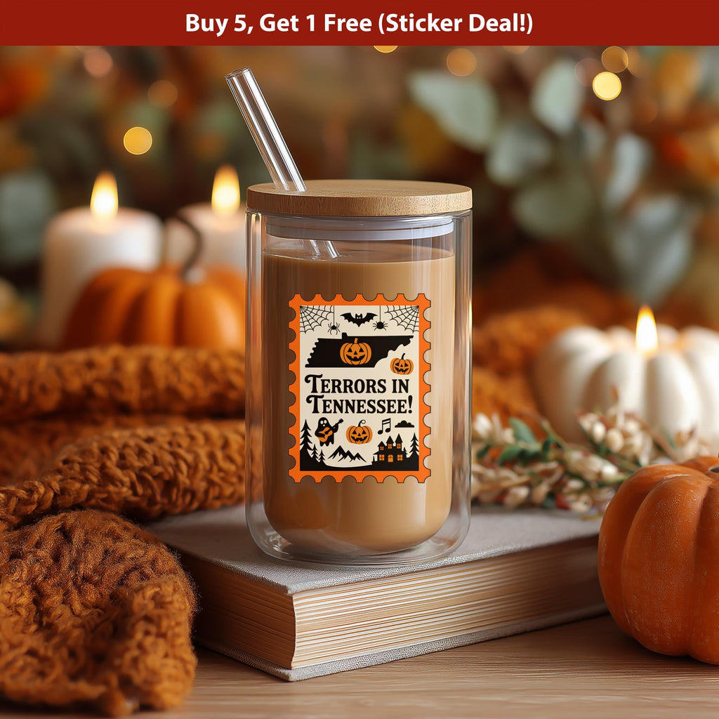 Tennessee Stamp Halloween Sticker, Spooky USA Kiss-Cut Vinyl, Waterproof Decal, United States Travel