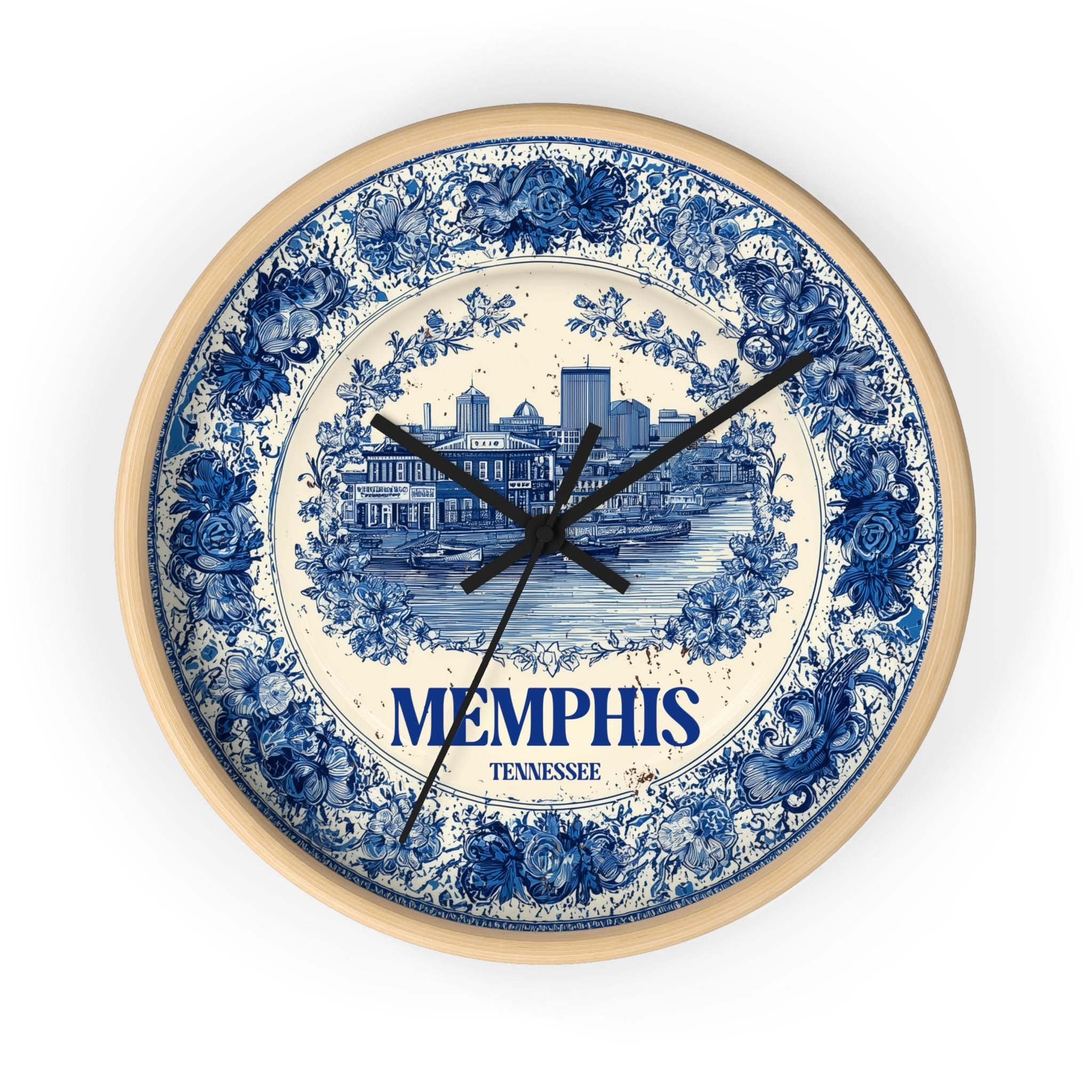 Memphis Tennessee Wall Clock, Delf style Home Decor, Vintage City Travel Keepsake Art