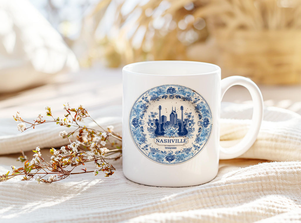 Nashville Tennessee Mug, Custom Delft Style cup, Personalized Vintage Travel City Gift