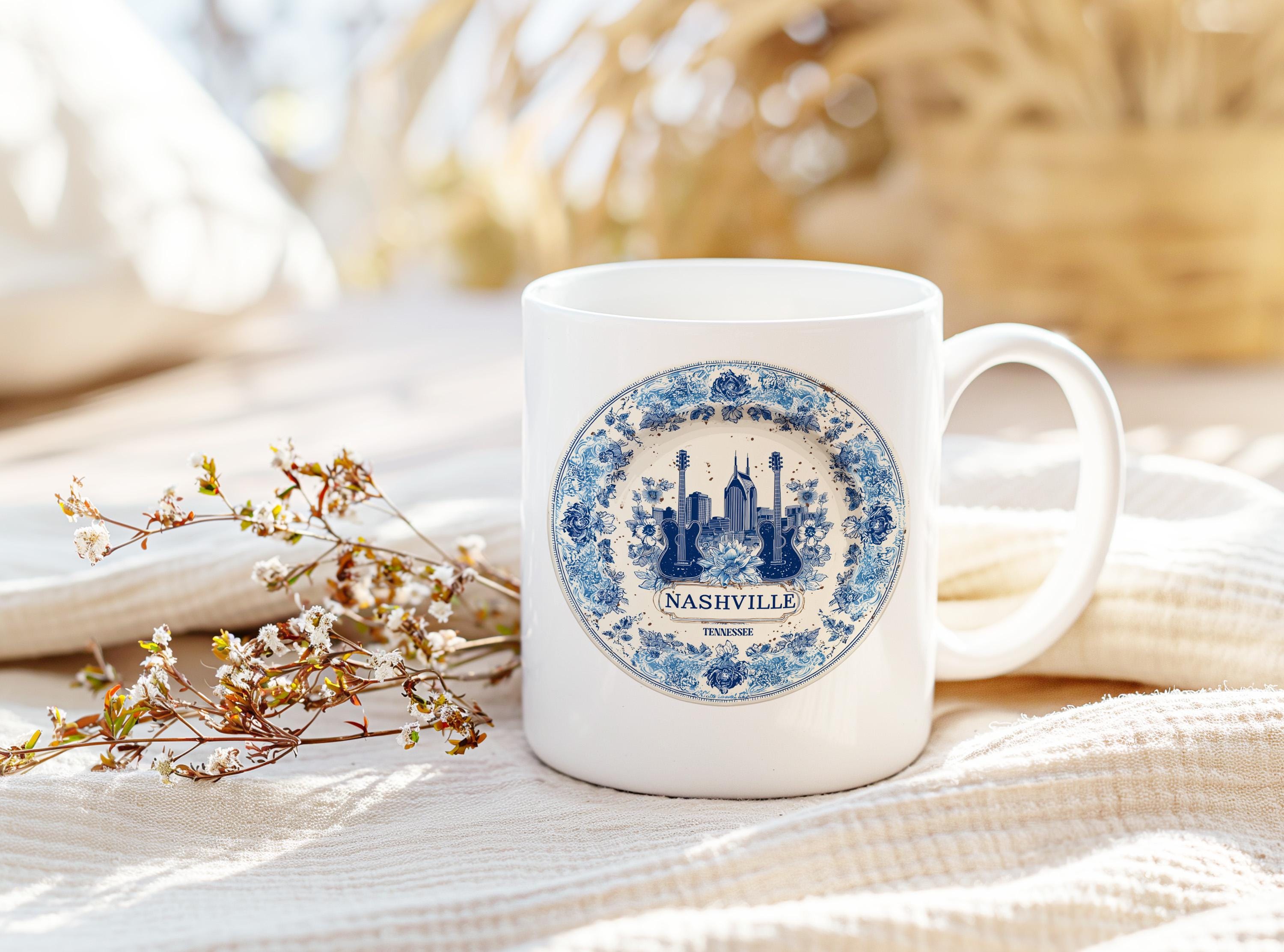 Nashville Tennessee Mug, Custom Delft Style cup, Personalized Vintage Travel City Gift