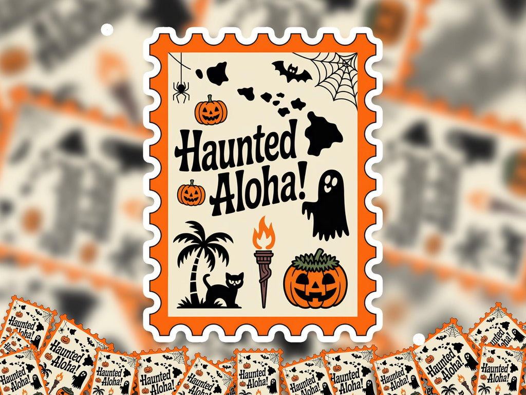 Hawaii Stamp Halloween Sticker, Spooky USA Kiss-Cut Vinyl, Waterproof Decal, United States Travel