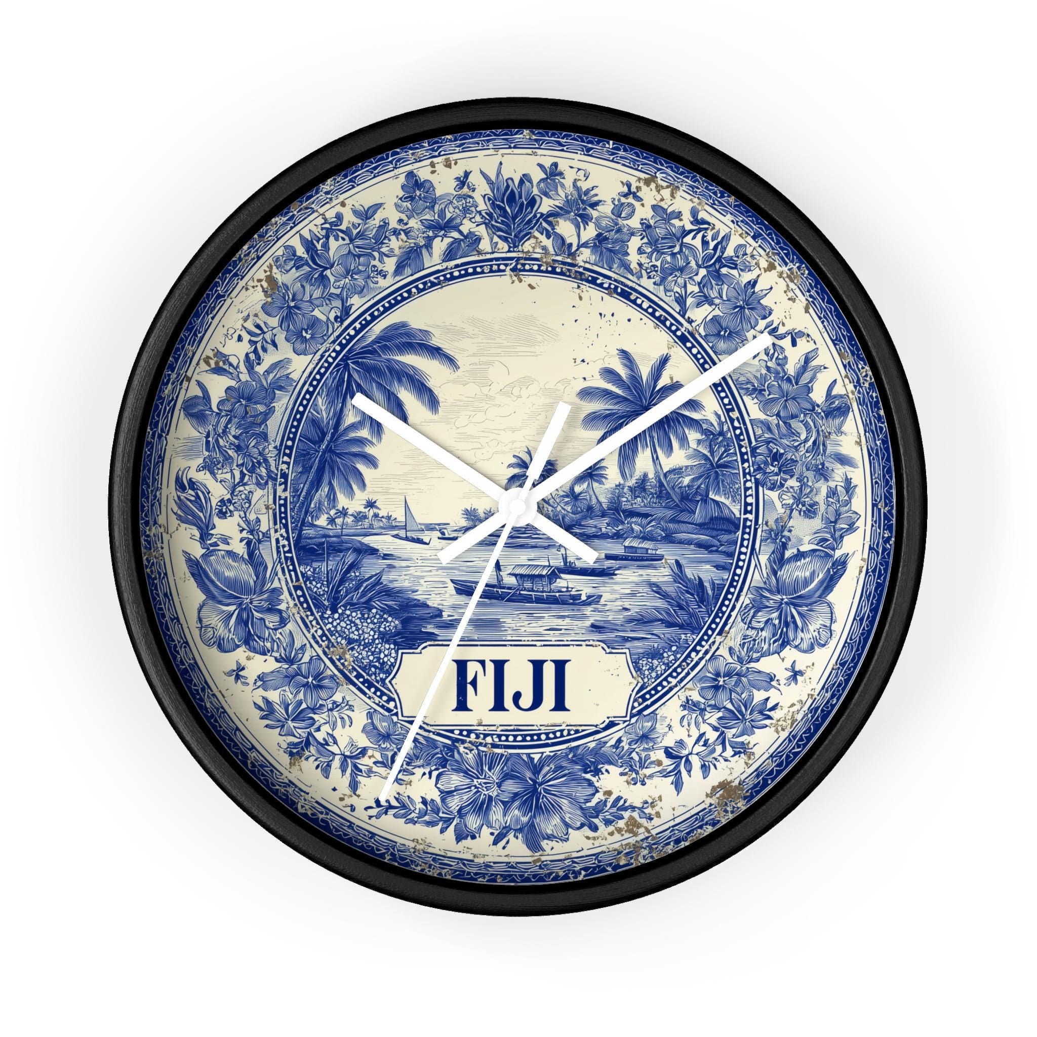 Fiji Wall Clock, Delf style Home Decor, Vintage City Travel Keepsake Art