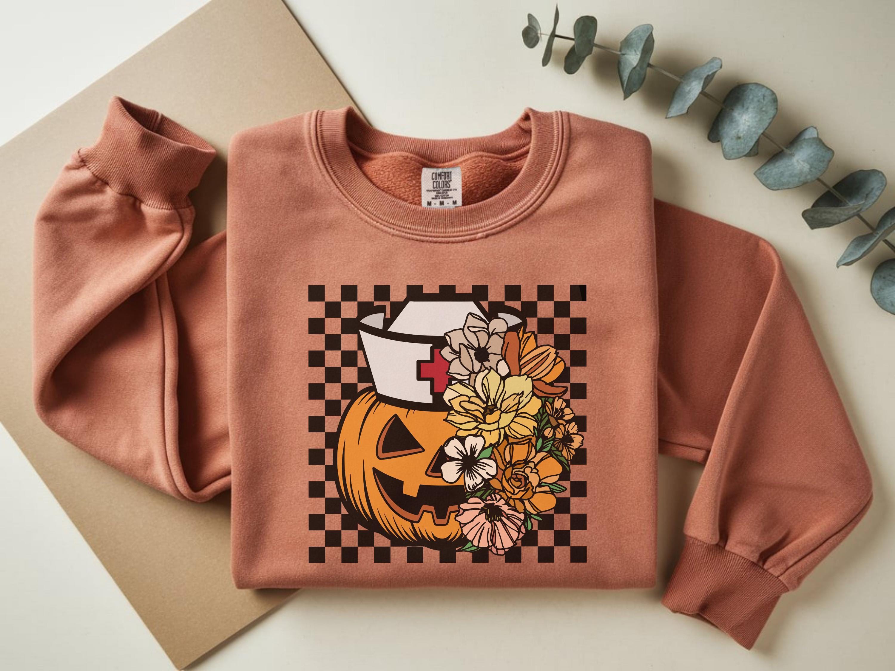 Floral Scary pumpkin, Halloween Nurse Sweatshirt, Spooky RN Fall Top, Funny Apparel, Cozy Autumn Pullover, Cute Retro Gift for Nurse