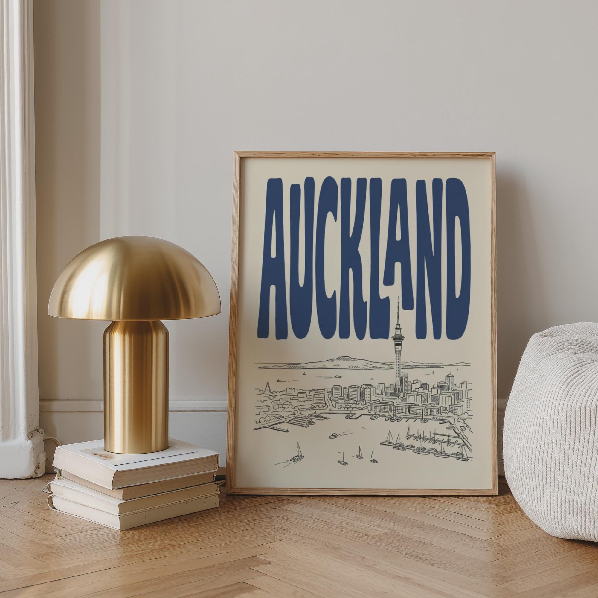 Auckland Skyline Wall Art, Framed Canvas, New Zealand Travel Print