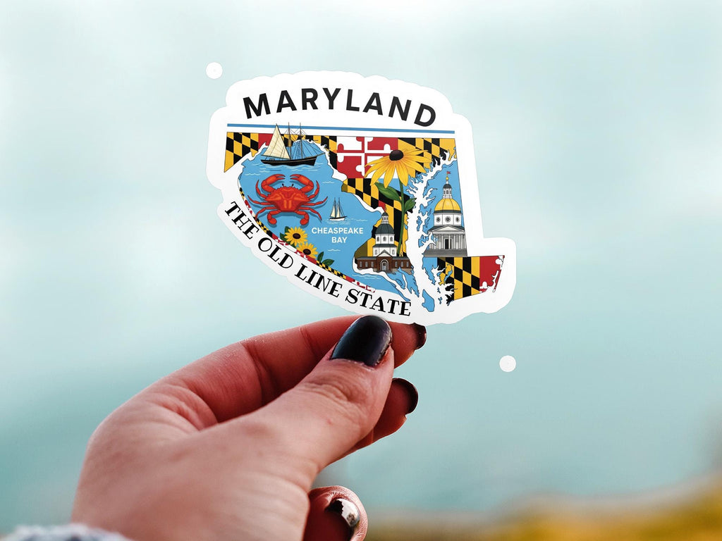 Maryland State Sticker, USA Kiss-Cut Vinyl, Landmark Waterproof Decal, United States Travel Collection