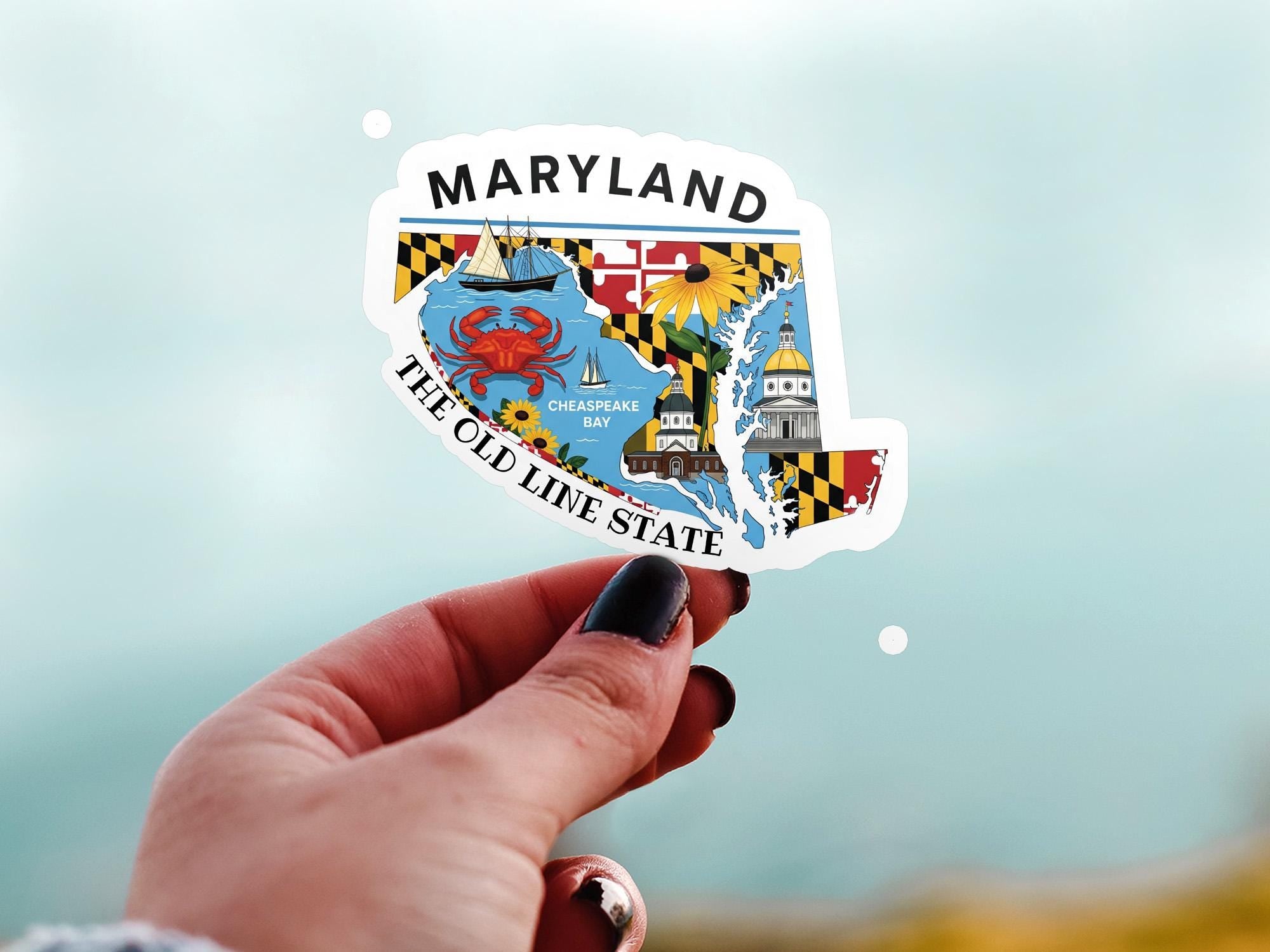 Maryland State Sticker, USA Kiss-Cut Vinyl, Landmark Waterproof Decal, United States Travel Collection
