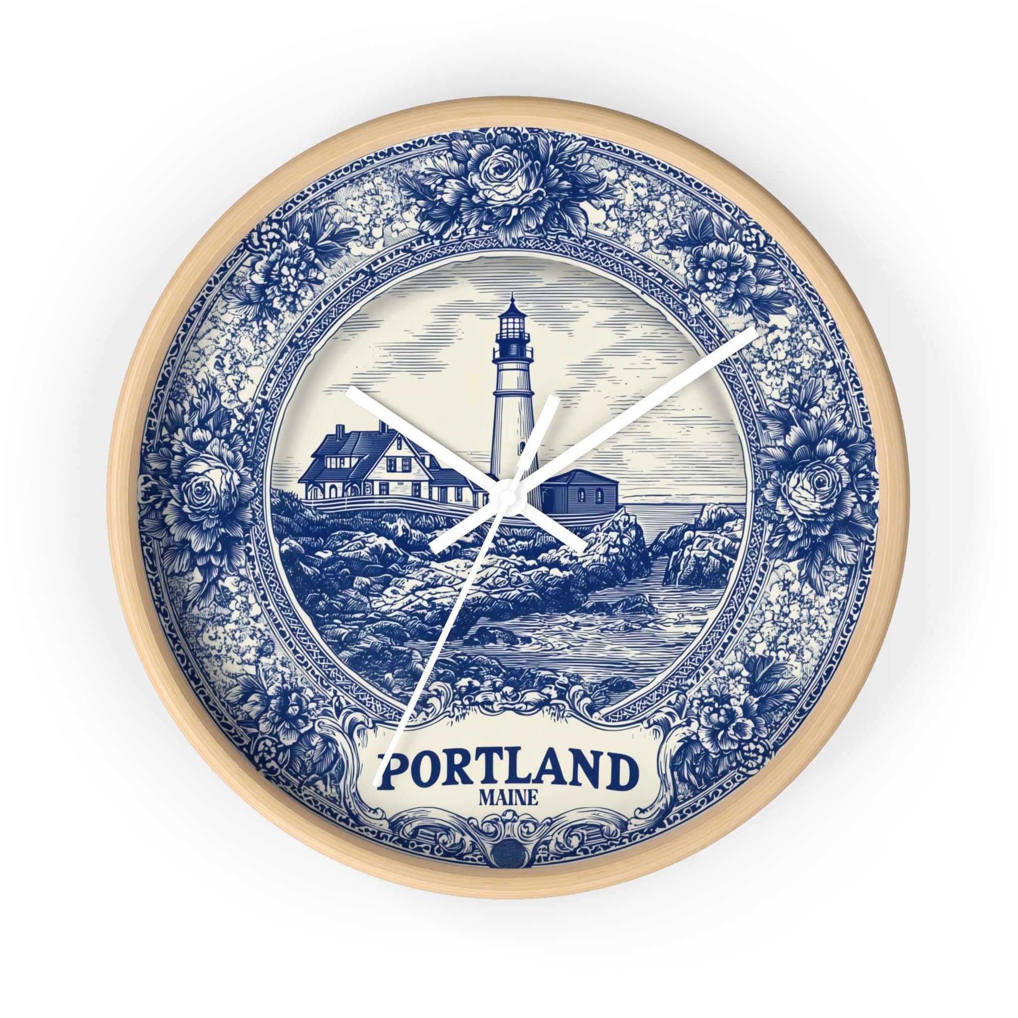 Portland Maine Wall Clock, Delf style Home Decor, Vintage City Travel Keepsake Art