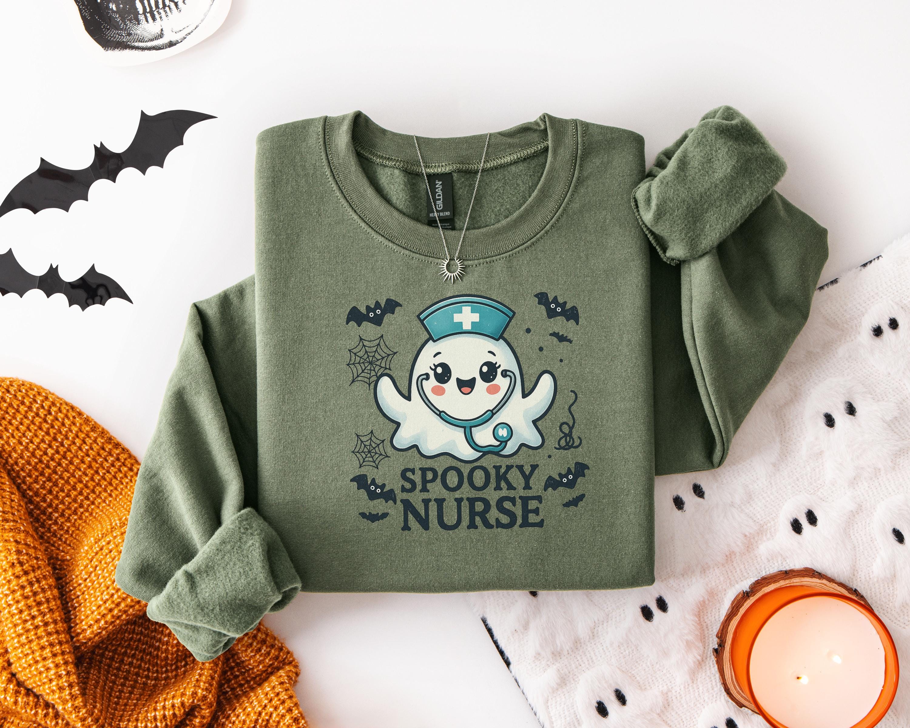 Cute Spooky Halloween sweatshirt , Ghost Halloween Nurse Tee, Scary Nurse Shirt, Medical Halloween Shirt, Cute Nurse Gift for nurse