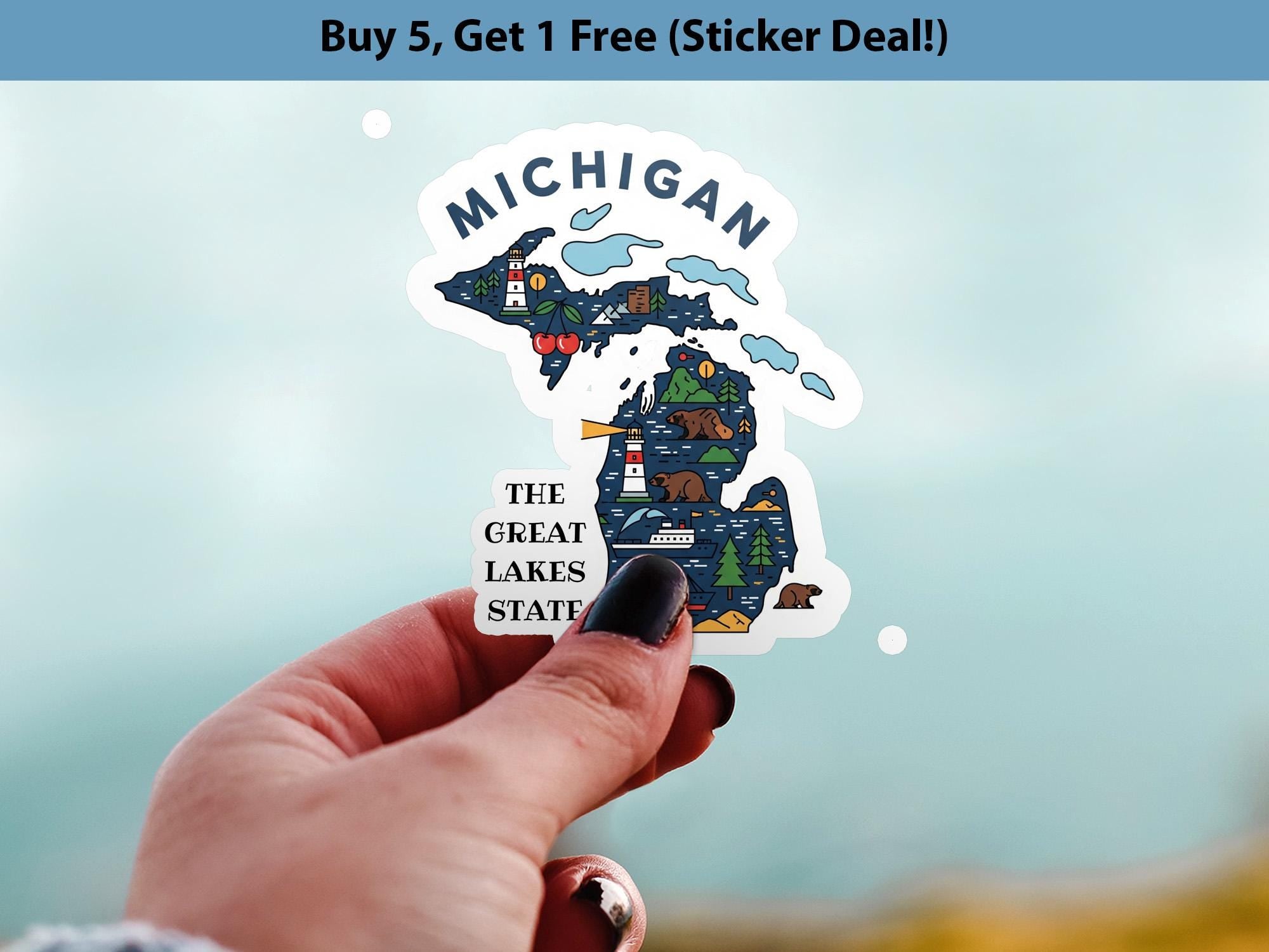 Michigan State Sticker, USA Kiss-Cut Vinyl, Landmark Waterproof Decal, United States Travel Collection