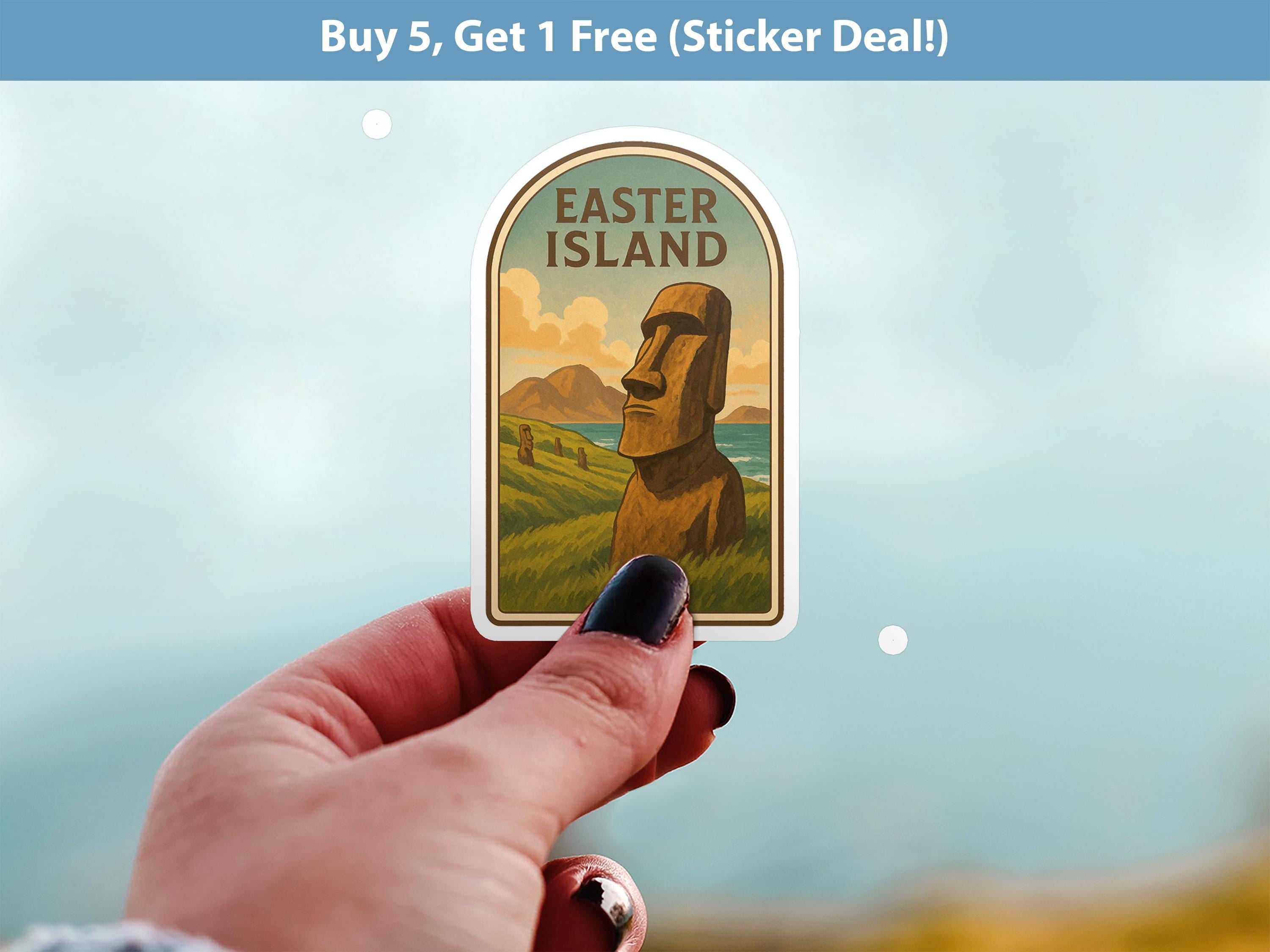 Easter Island Chile Sticker, Vintage City Vinyl Decal, Retro Travel Lover Collection, Journal Scrapbook