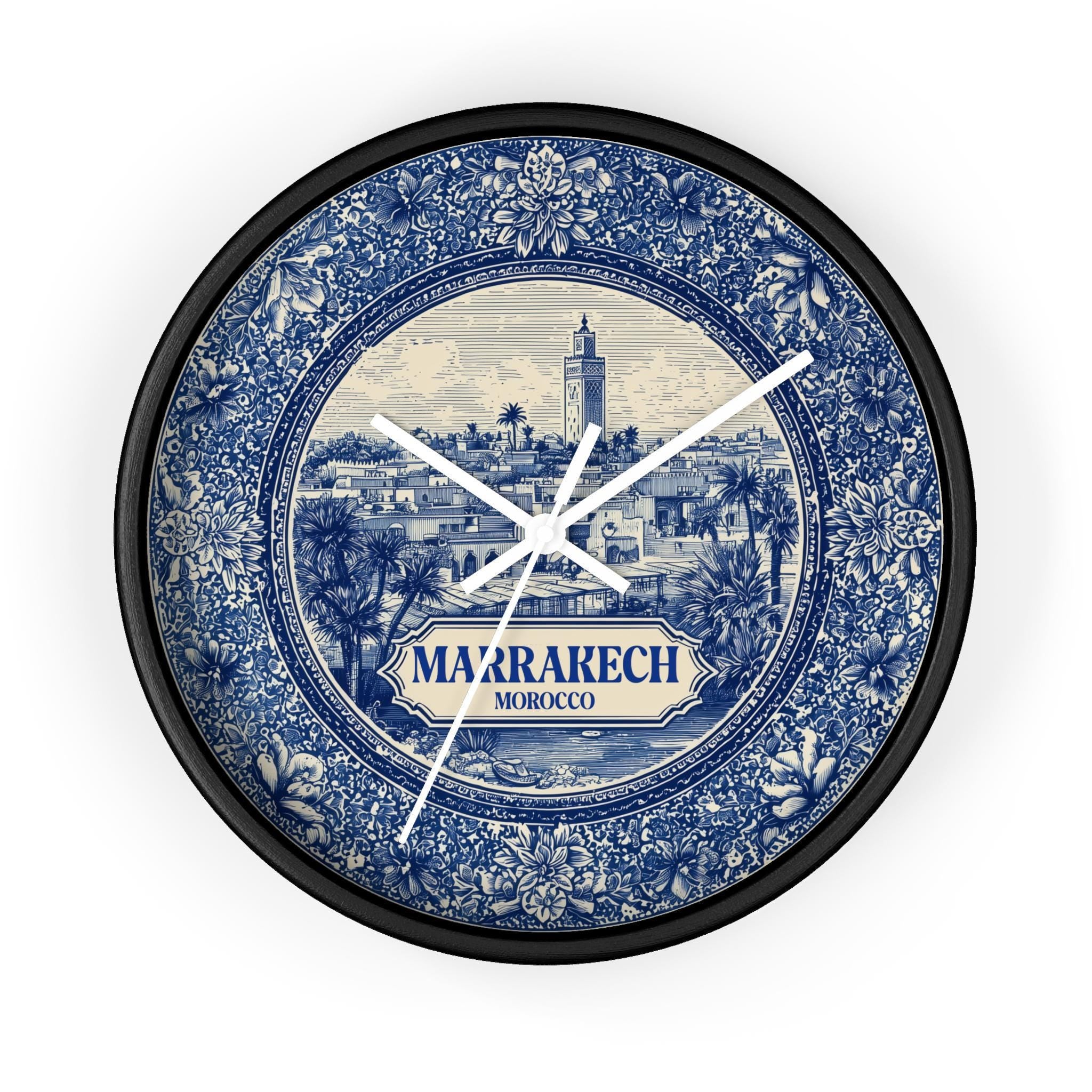 Marrakech Morocco Wall Clock, Delf style Home Decor, Vintage City Travel Keepsake Art