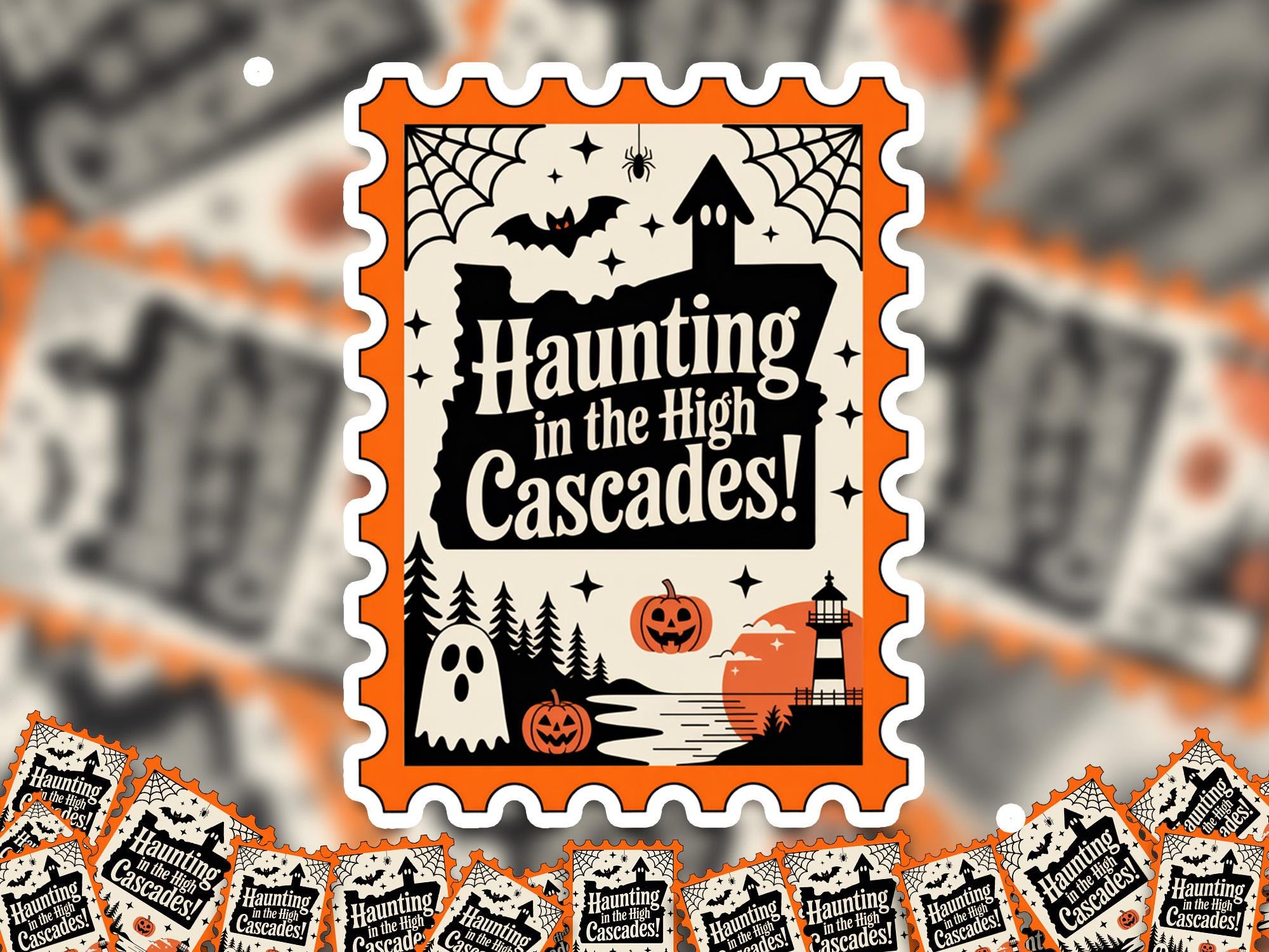 Oregon Stamp Halloween Sticker, Spooky USA Kiss-Cut Vinyl, Waterproof Decal, United States Travel